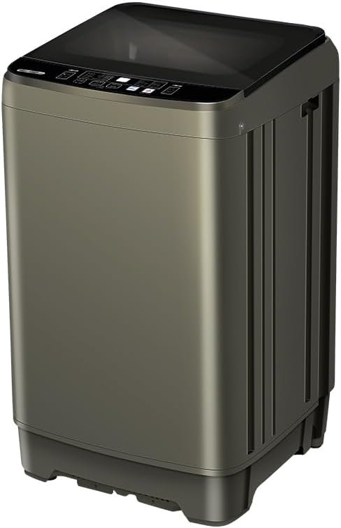 19lbs Full-Automatic Portable Washing Machine, Compact Washing Machine with Spin & Drain Pump & 10 Wash Program, 8 Water-Levels Low Noise Portable Washer for Apartment, Dorm, Home, RV(Gold)