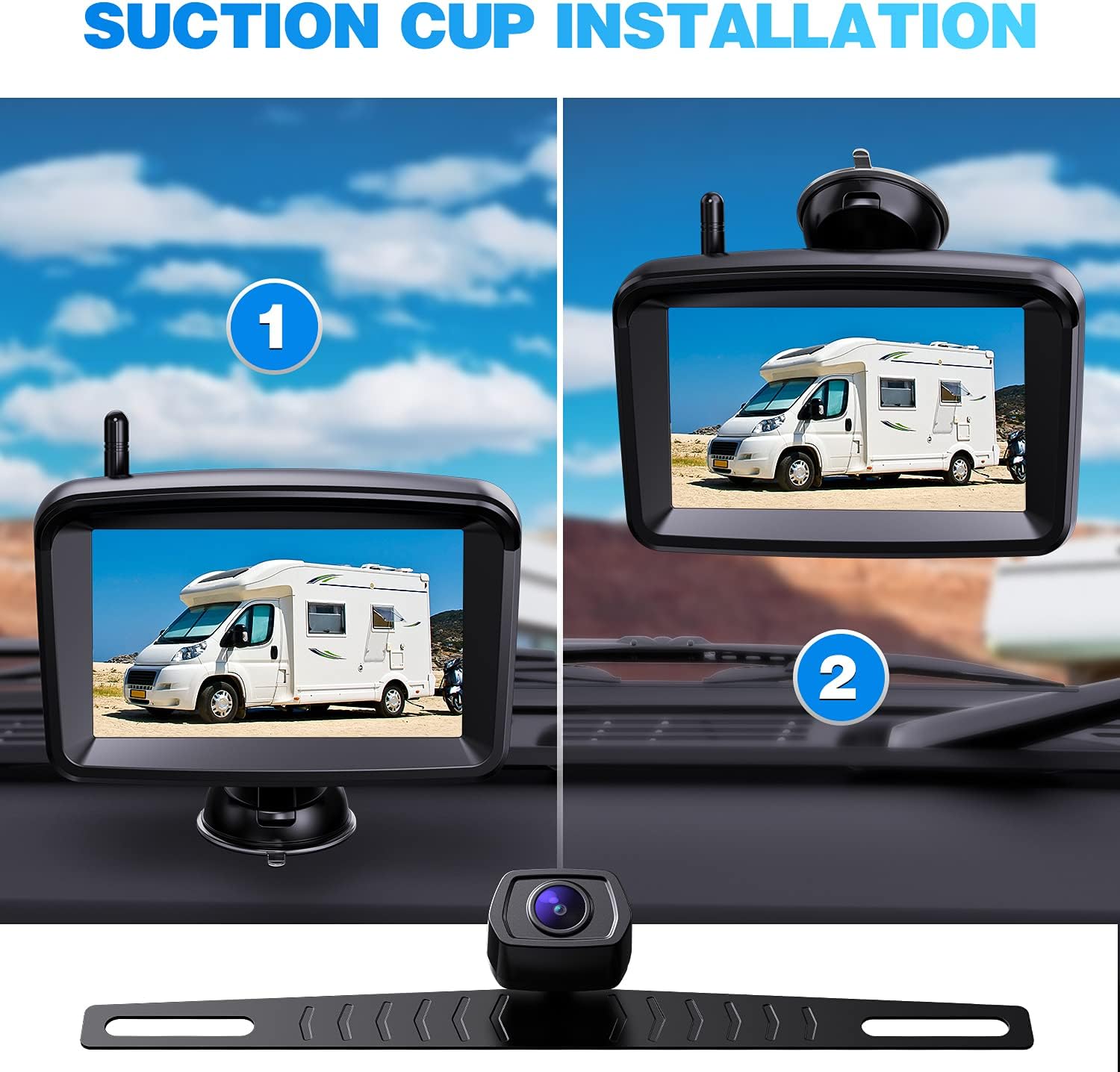 Wireless Backup Camera 5 Monitor, 1080P HD License Plate Camera w/ 100ft Stable Signal for Rear View Car Pickup Truck Sedan Rv Van Camper, Night Vision& Waterproof System CF3