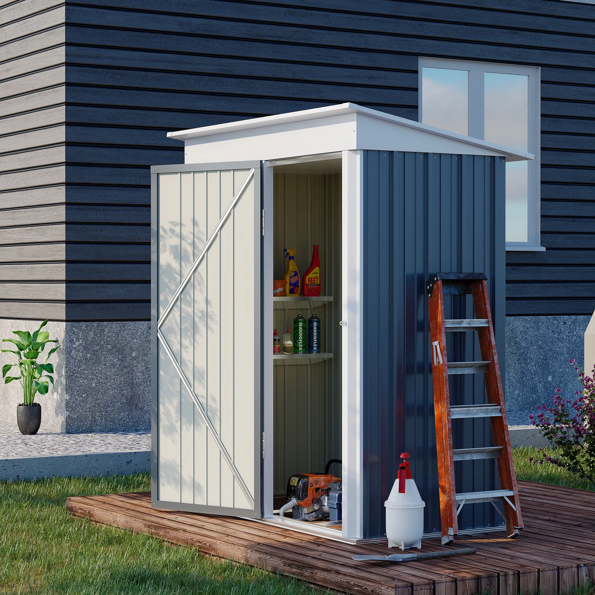 Outsunny Garden Storage Shed All Weather Steel Garage Tool House w/ Lockable Door