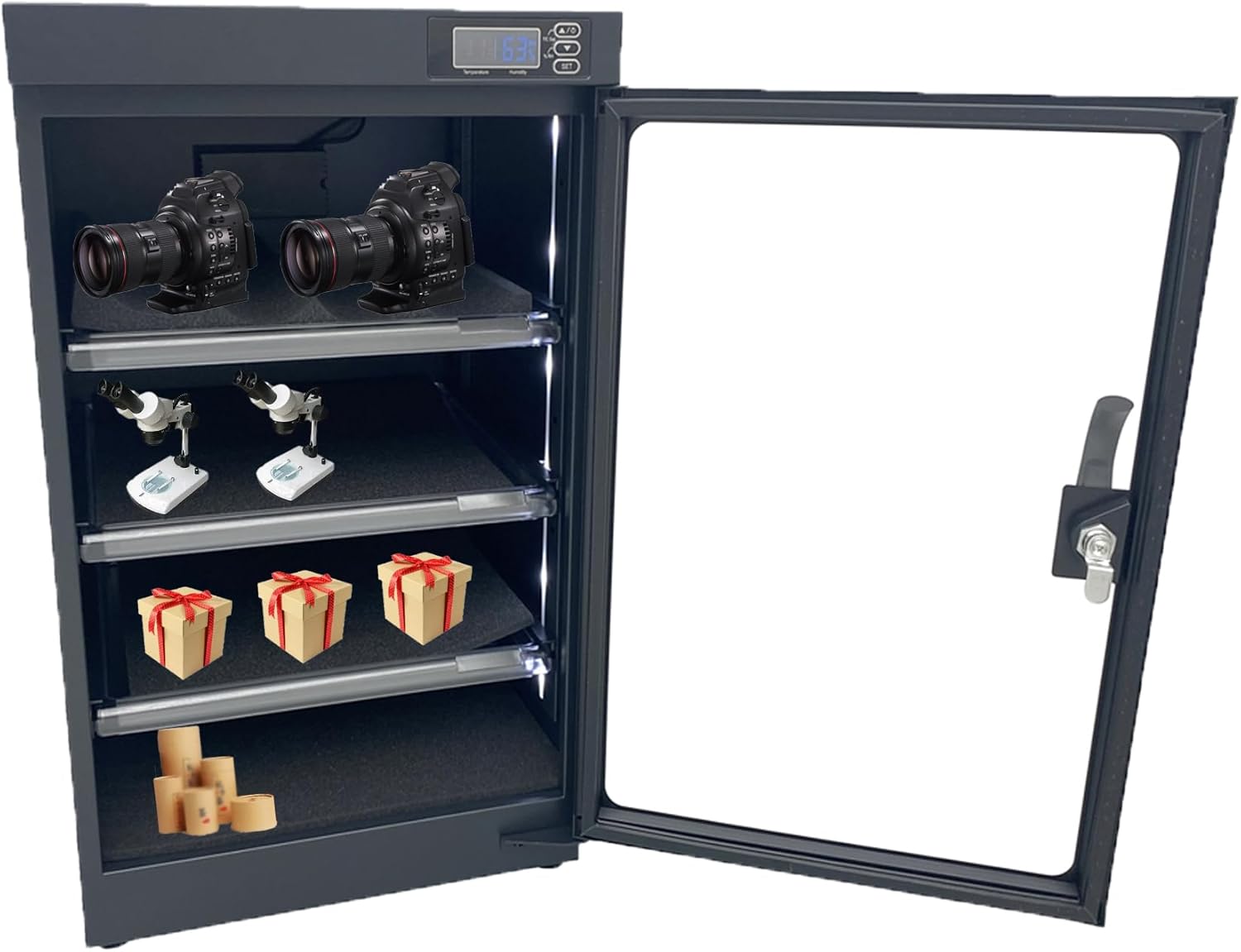 Automatic Digital Camera Dehumidify Storage 80L Dry Cabinet Box Storage 4 Layers Dry Cabinet with Tempered Glass for Camera & Lens Equipment Saving Storage Noiseless Energy Saving Cabinet