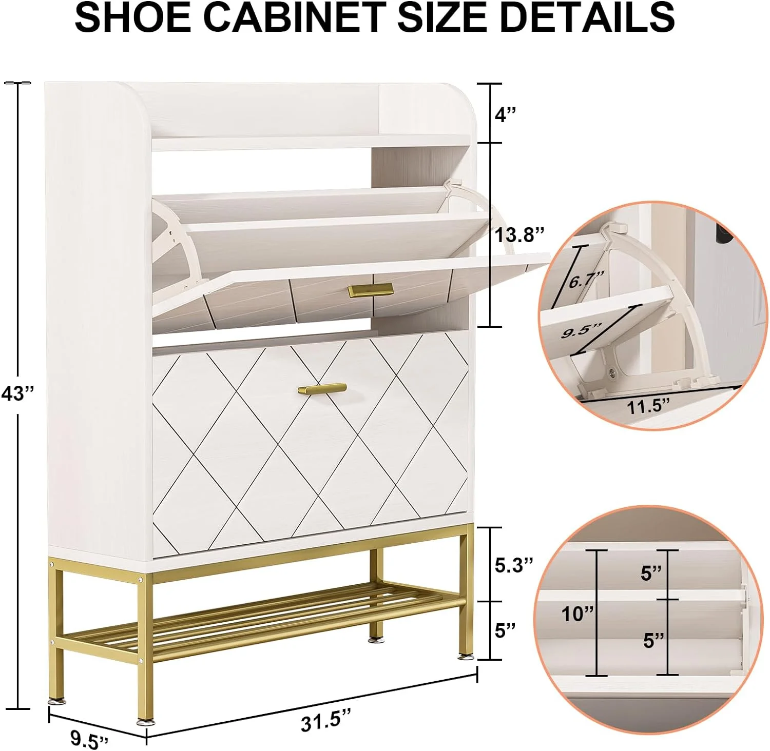 WAGEE Hidden Shoe Cabinet with Flip Drawers for Entryway, Free Standing Narrow Shoe Rack Organizer Modern Wooden Slim Shoe Storage Cabinet for Small Spaces, Living Room, Bedroom (White)