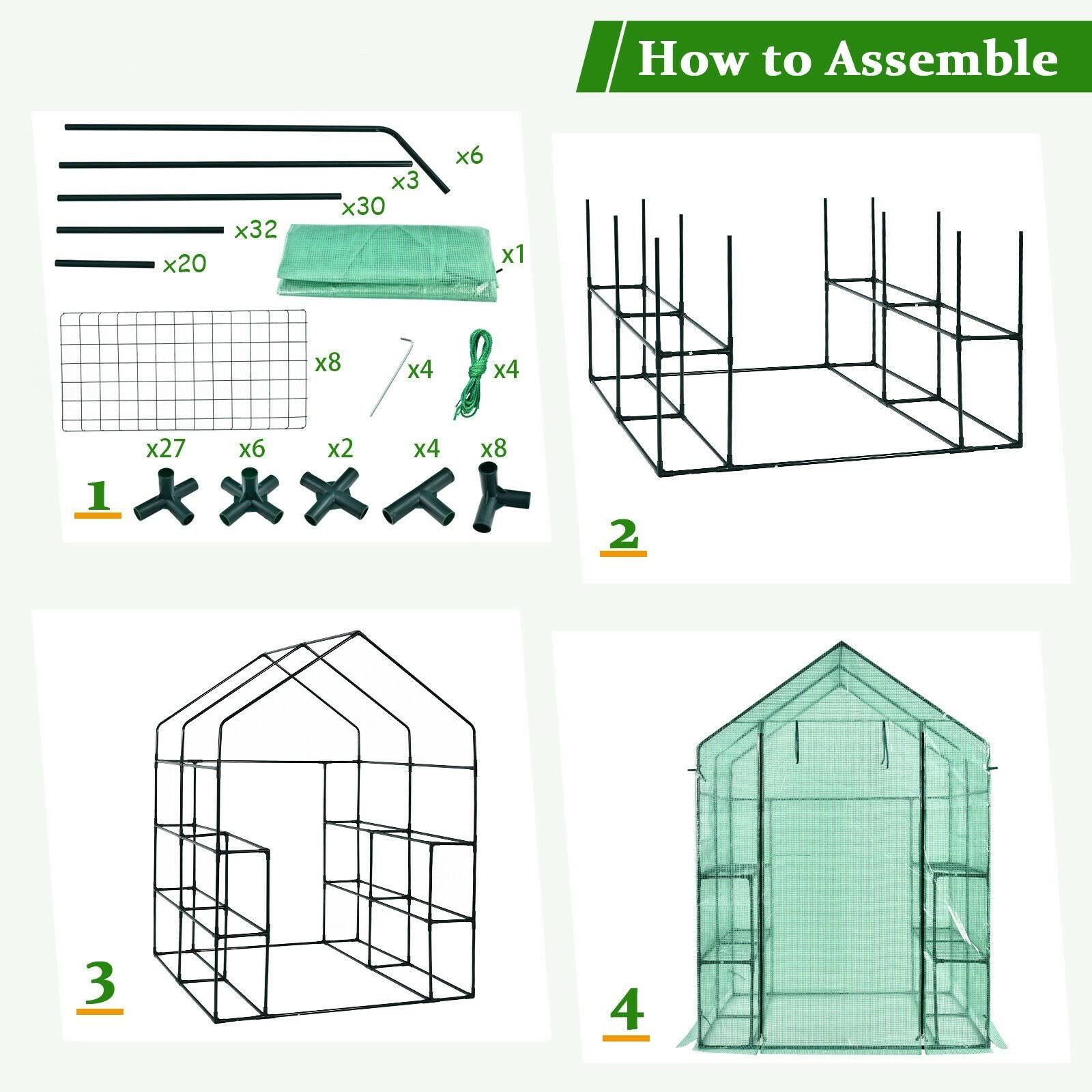 Walk-In Greenhouse 56x22 x 56x22 x 77x22 Gardening with Observation Windows