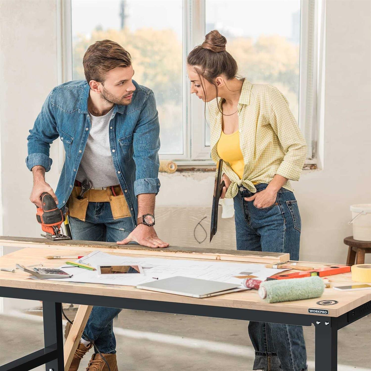 WORKPRO Adjustable Workbench Rubber Wood Top Heavy-Duty Workstation - Shop Hardware Tools Online Store