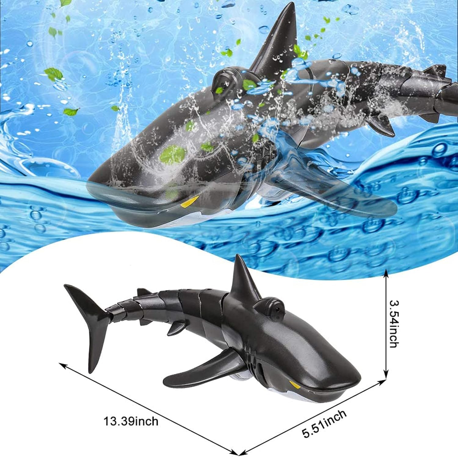 Remote Control Black Shark Head Shark with LED Light , Remote Control Shark Toy 1:18 High Shark Toy for Swimming Pool Bathroom It can Move only in Water Pack of 2