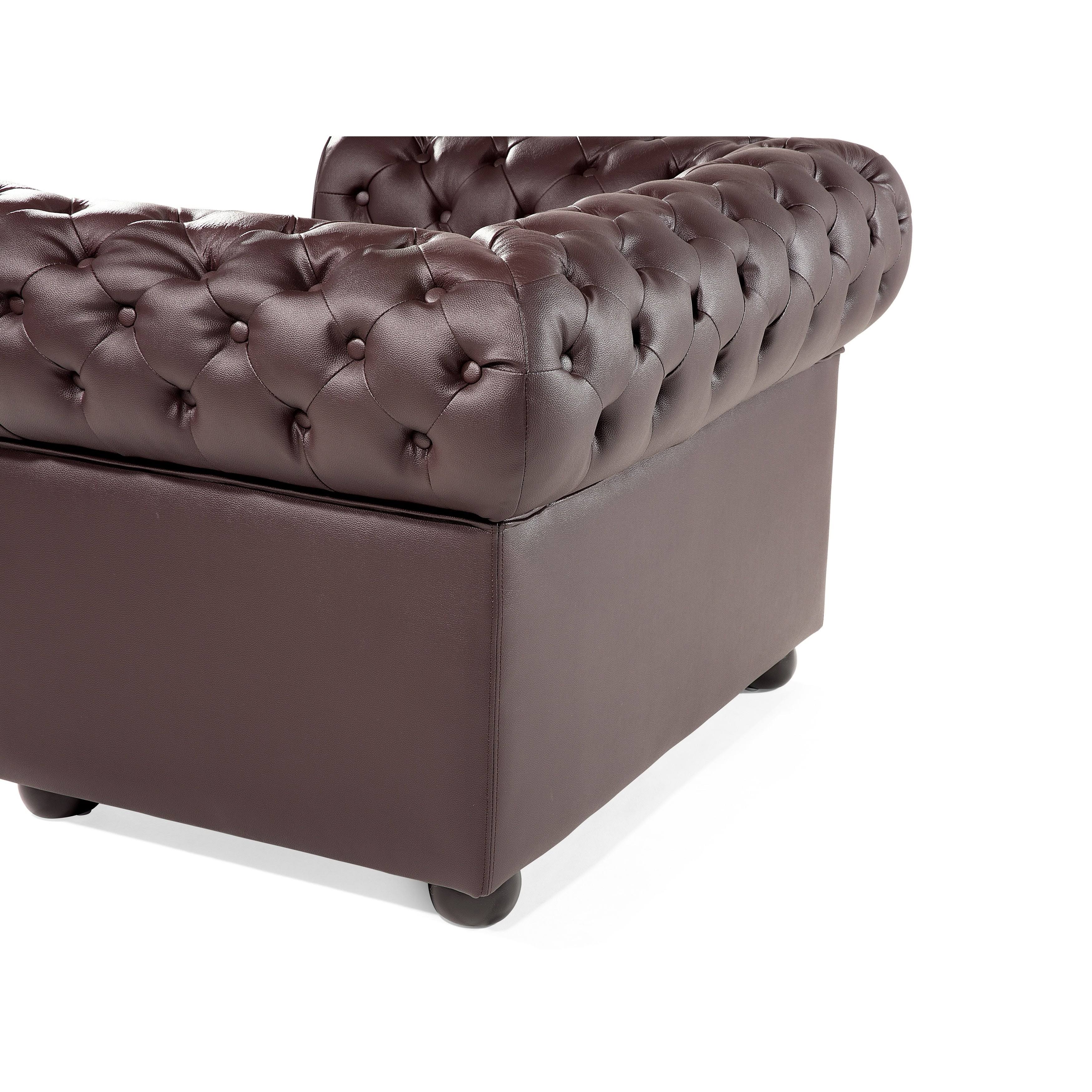 Beliani Tufted Leather Armchair Brown Chesterfield