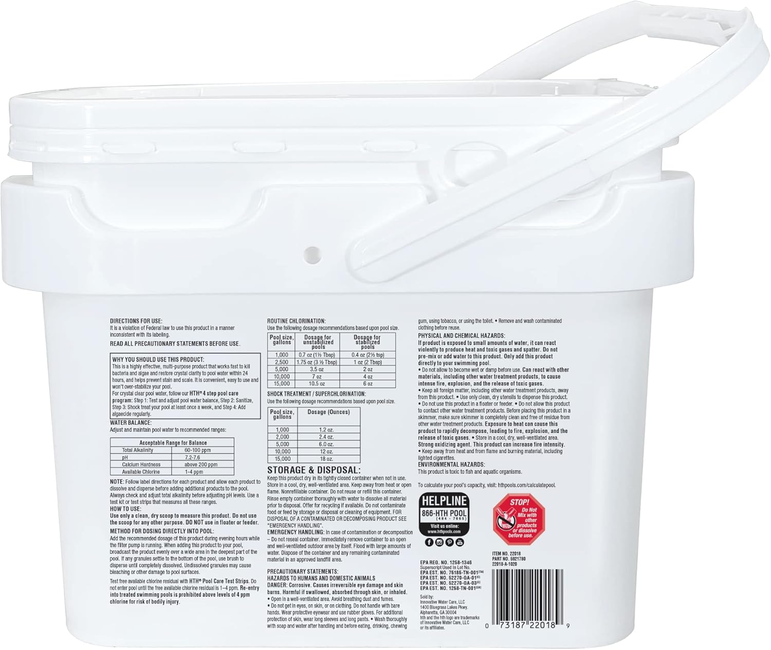 HTH Pool Care Chlorine Granules Ultra, Swimming Pool Chlorinating Sanitizer & Shock, Kills Bacteria & Algae, 18 lbs