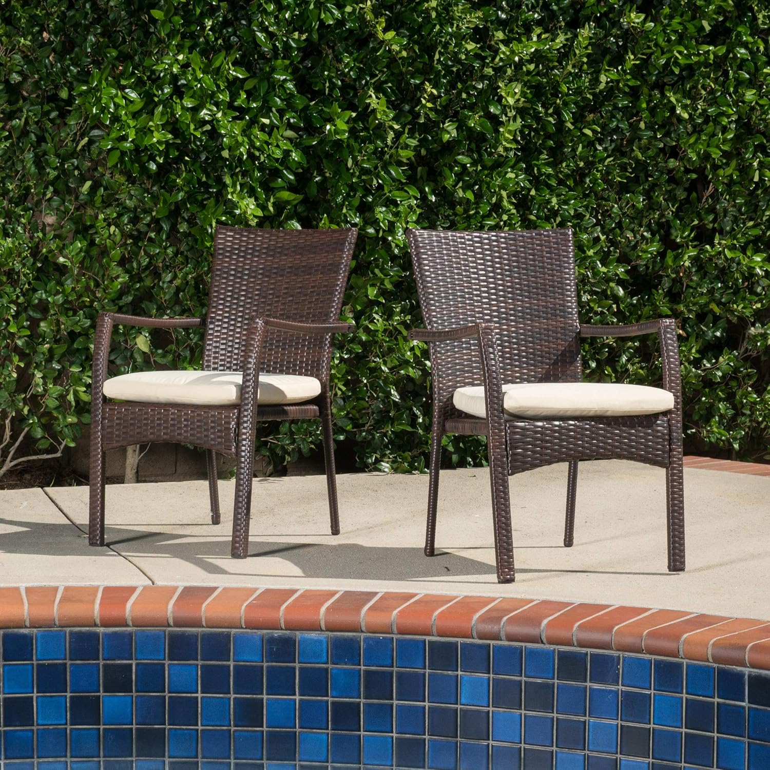 Christopher Knight Home Corsica Outdoor Wicker Dining Chairs, 2-Pcs Set, Multibrown