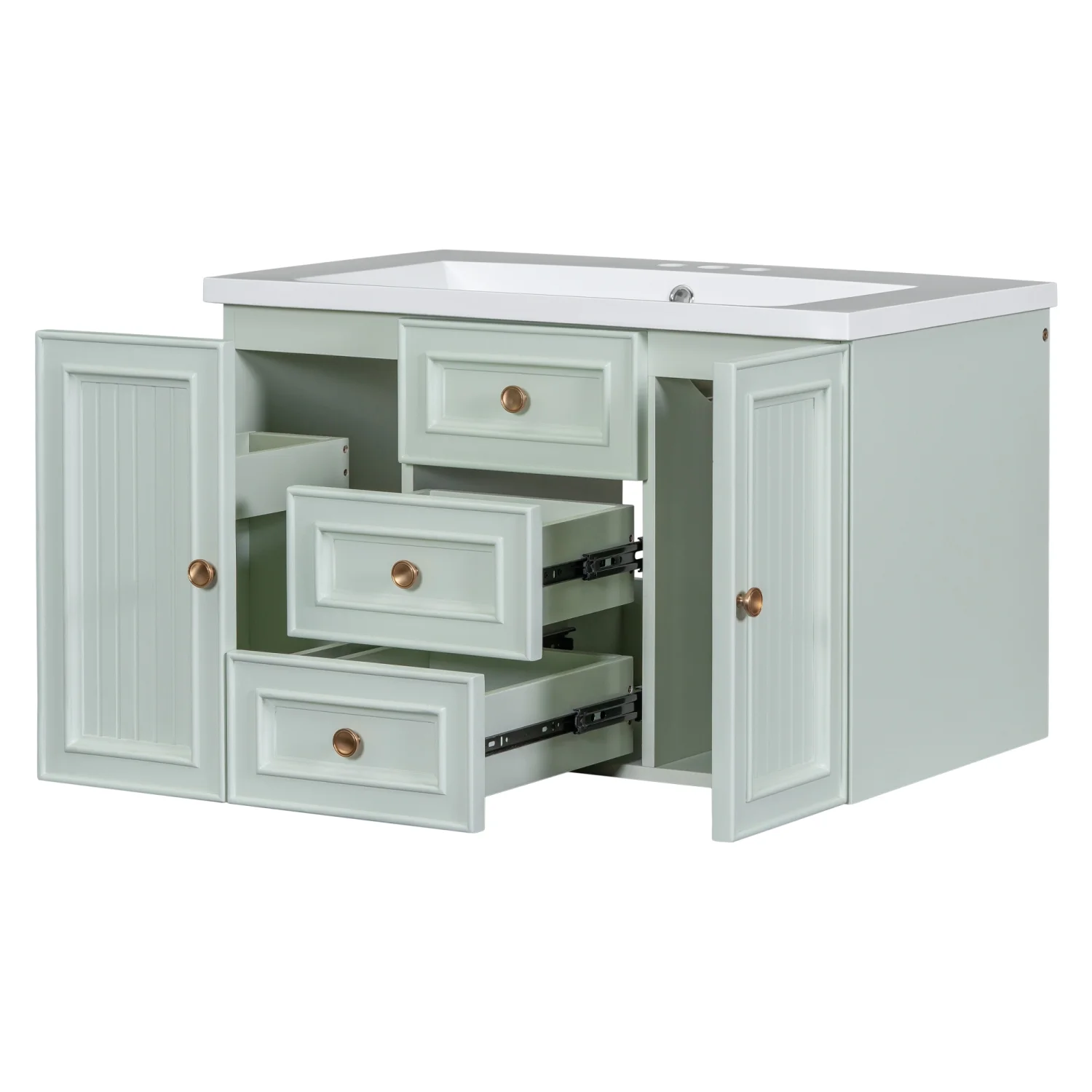 Churanty 30" Wall Mounted Bathroom Vanity with Sink, Vanity Cabinet with Functional Storage Drawer, Solid Wood & MDF Board, Green