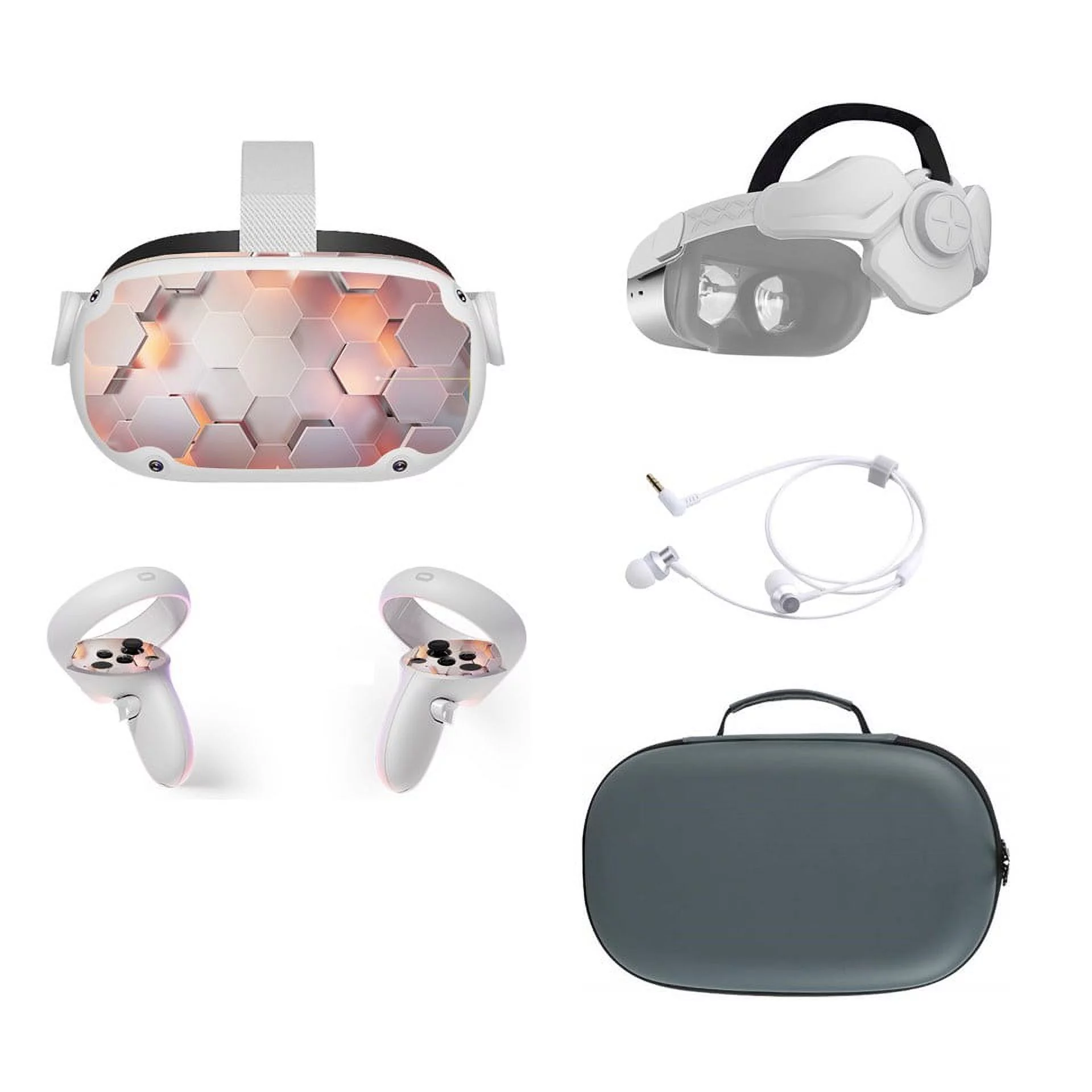 2022 Oculus Quest 2 All-In-One VR Headset, Touch Controllers, 256GB SSD, 1832x1920 up to 90 Hz Refresh Rate LCD, 3D Audio, Mytrix Head Strap, Carrying Case, Earphone, Futuristic Stickers - Curated Treasures Market