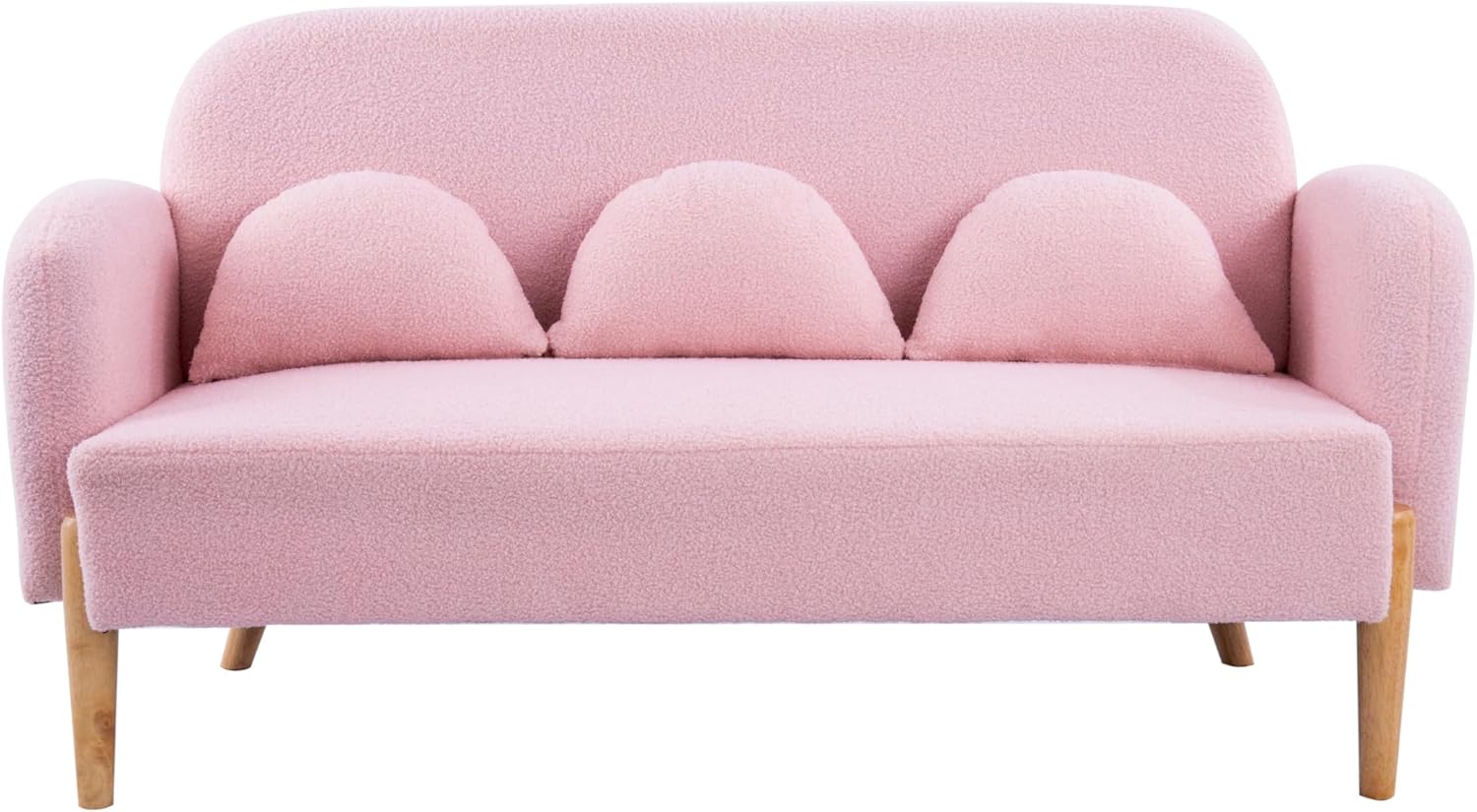 59" Sofa Loveseat with 3 Lumbar Pillows, Mid Century Modern Teddy Fabric Velvet Mini Couch for Living Room, Accent Sofa&Couches with Wood Leg Feet for Home Offices Bedroom, Pink
