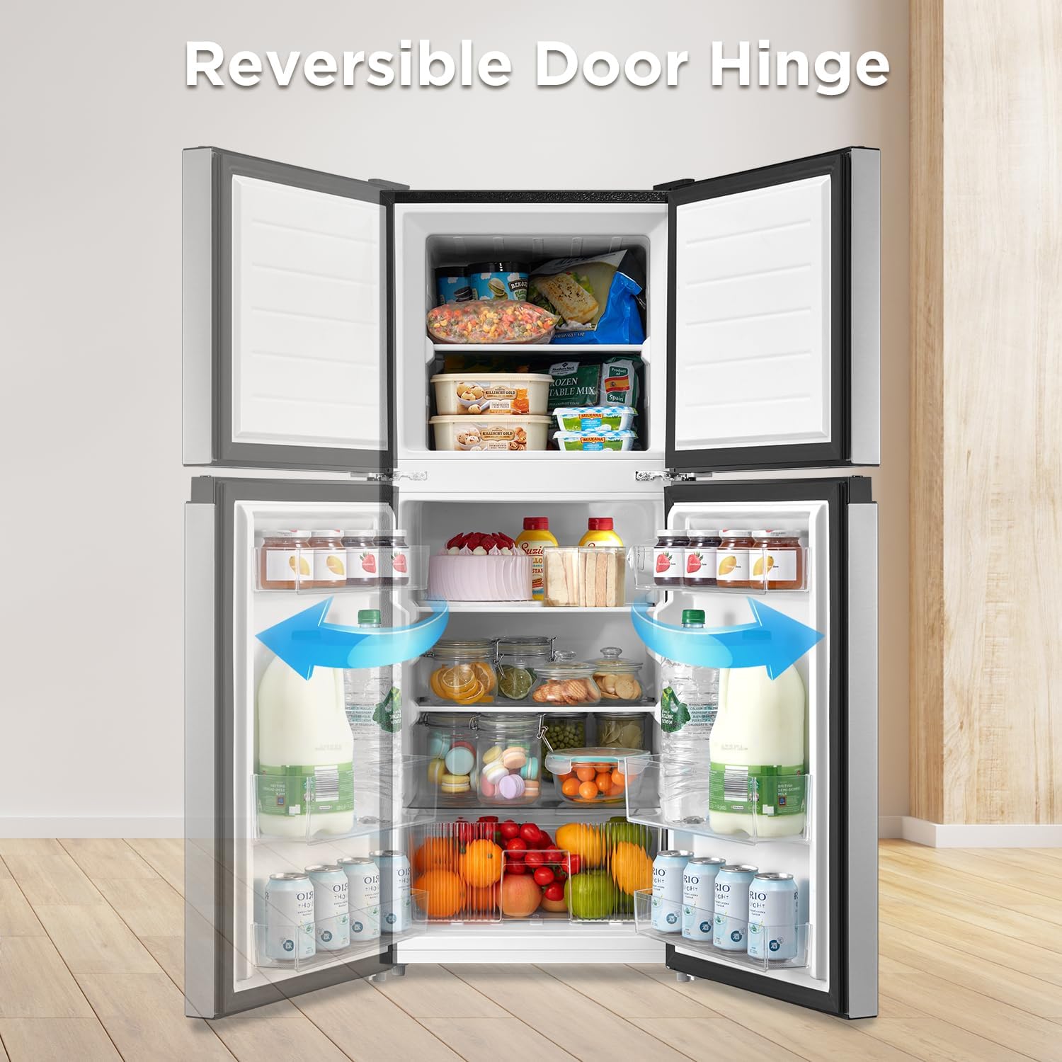 Midea MERM45S3AST Cu Ft Double Door Stainless Steel compact refrigerator, 4.5 cubic feet