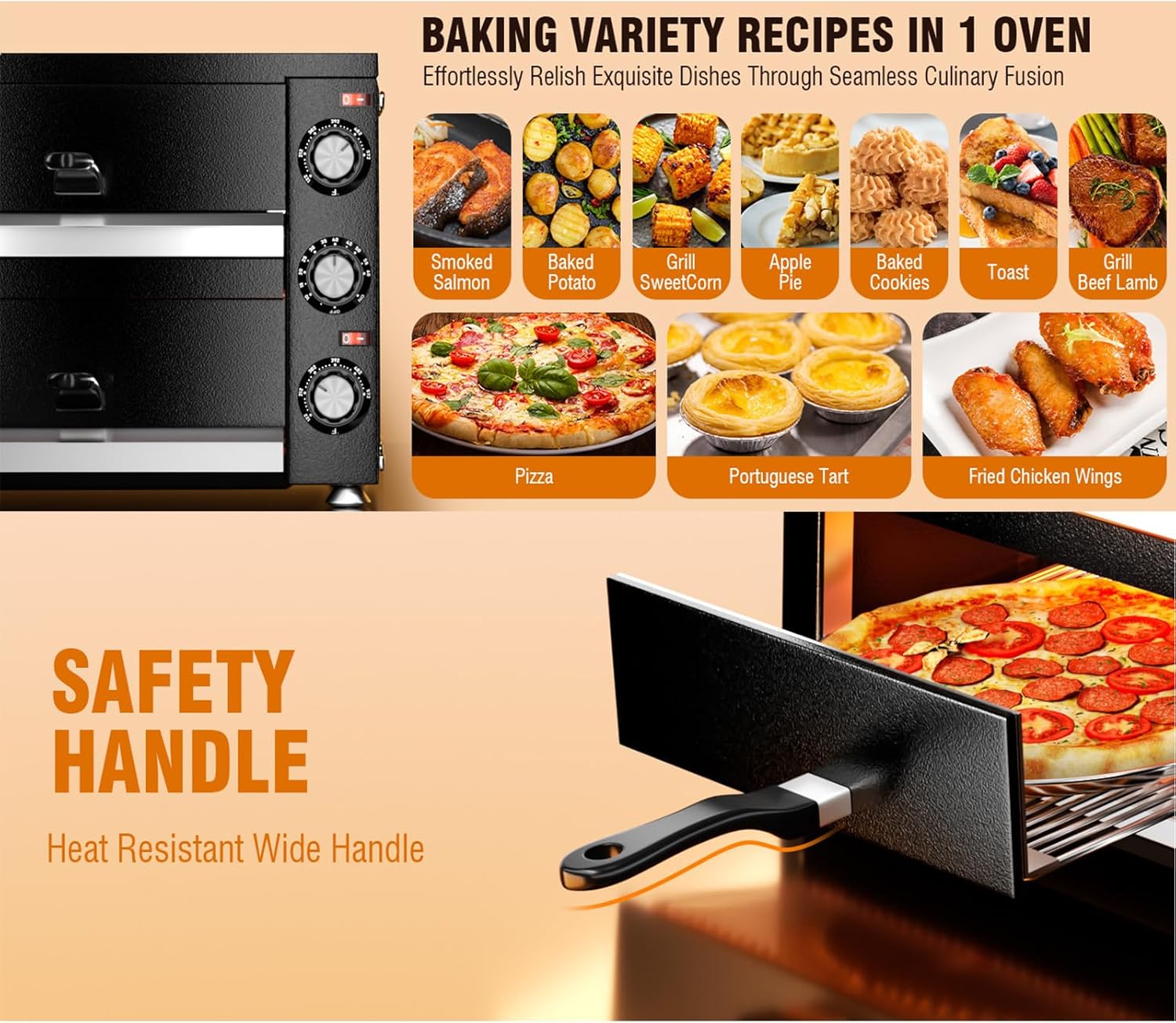 Electric Pizza Oven, Countertop Pizza Oven Electric Indoor Pizza Oven Commercial Stainless Steel 2-Layers Pizza Cooker with Timer for Home Restaurant