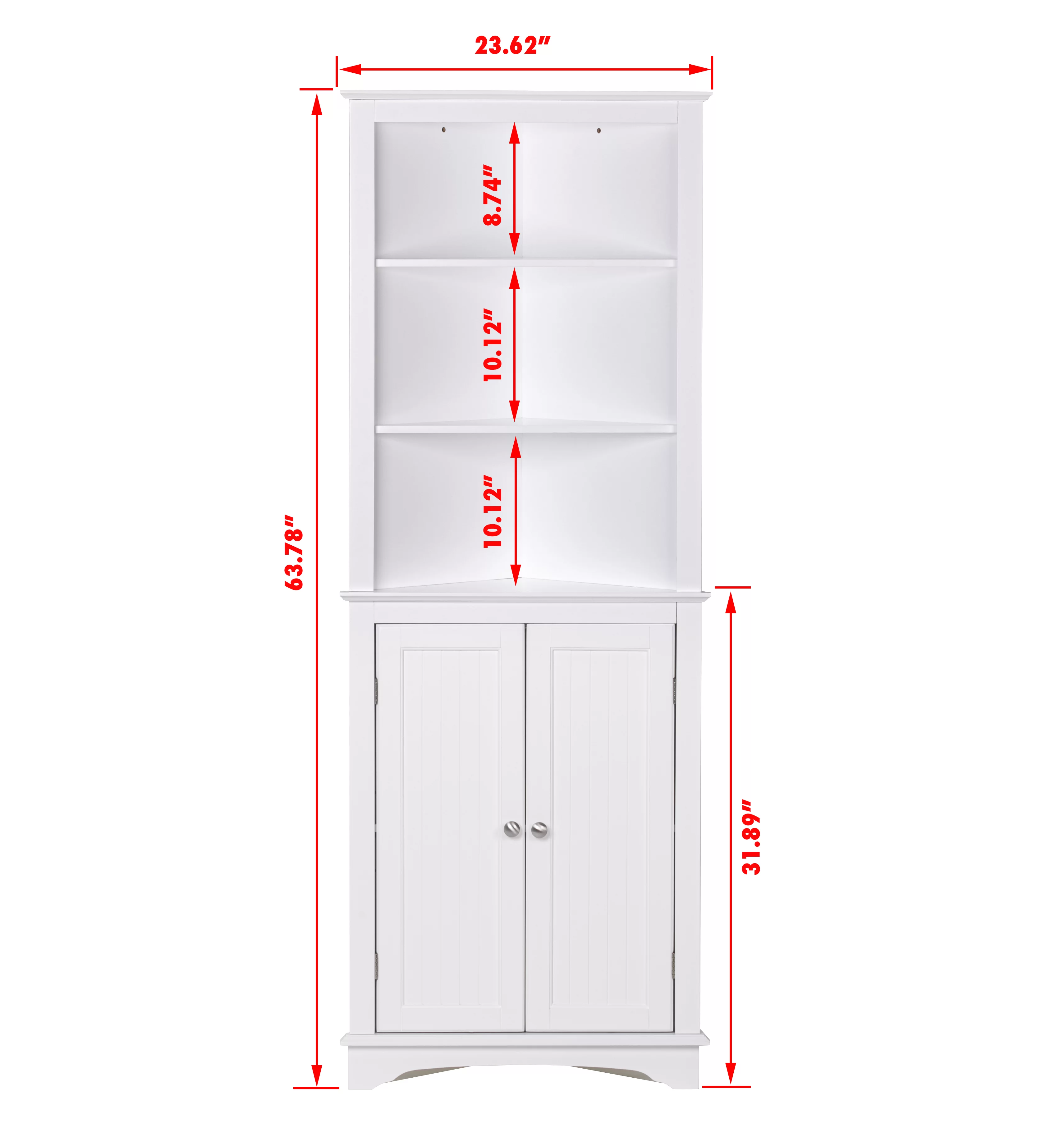 Spirich Tall Corner Cabinet with 2 -Shutter Doors, free-standing floor cabinet, White