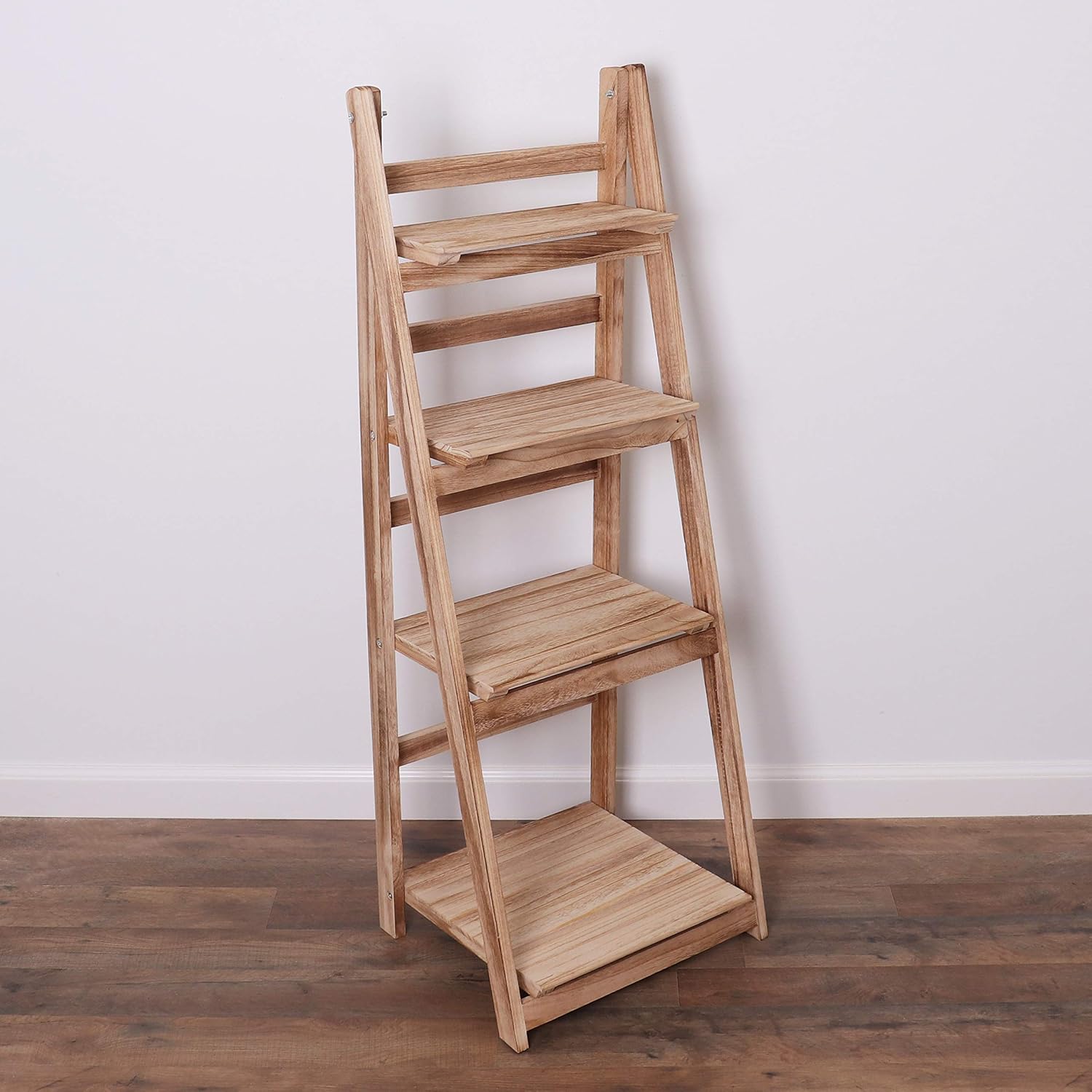 Milltown Merchants Ladder Shelf - Wooden Ladder Bookshelf - Leaning Bookshelf - Rustic Bookcase - Folding Bookcase (Distressed White Ladder Shelf)