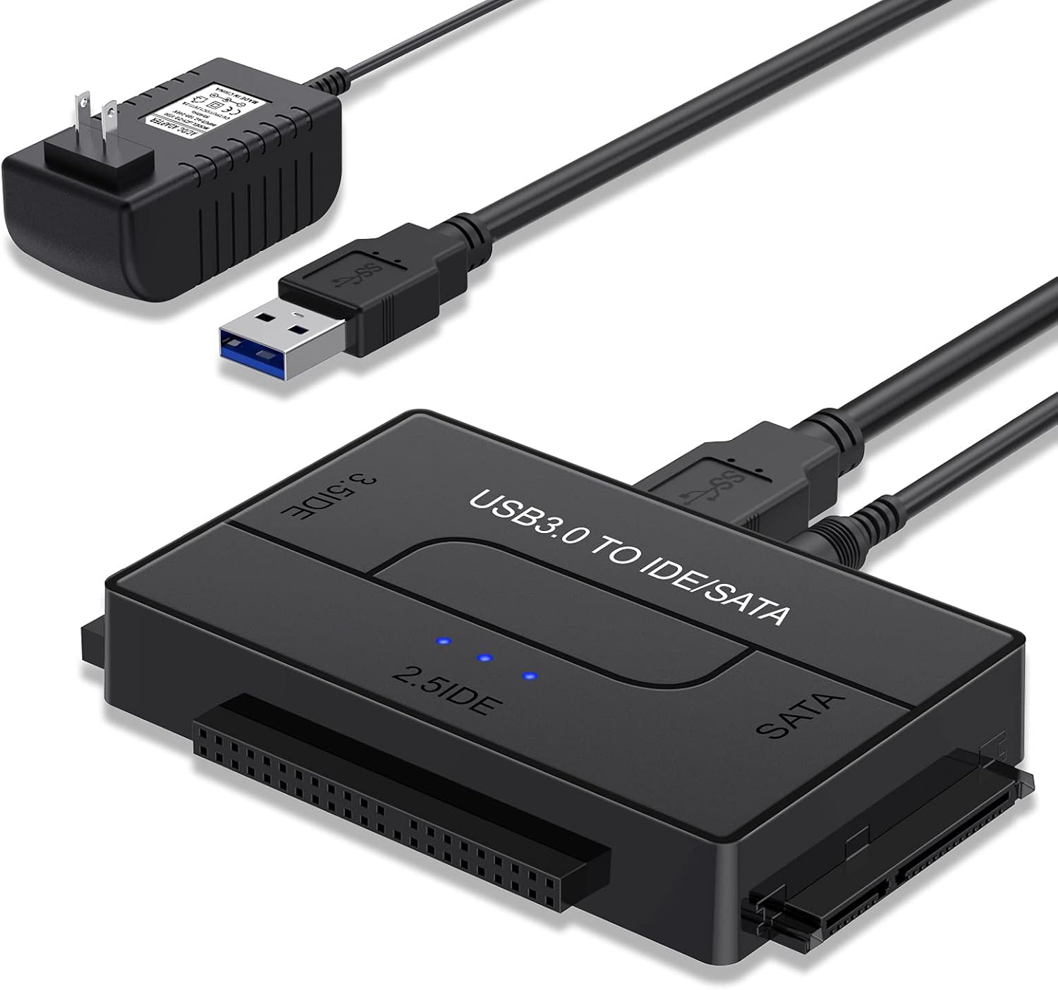 SATA/IDE to USB 3.0 Adapter, Hard Drive Adapter Converter for 2.5 3.5-Inch IDE SATA External HDD SSD, Universal Hard Drive Reader Cable Support 6TB with 12V 2A Power Supply Pack of 2