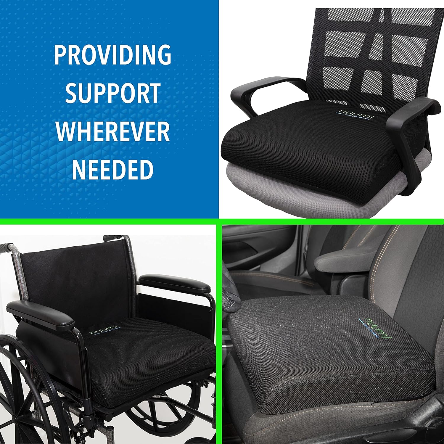 Nuumi Extra Large Memory Foam Seat Cushion with Anti Slip Bottom, Washable Covers & Carry Handle - Comfort Cushion for Office, Car & Wheelchair - Improves Posture & Circulation
