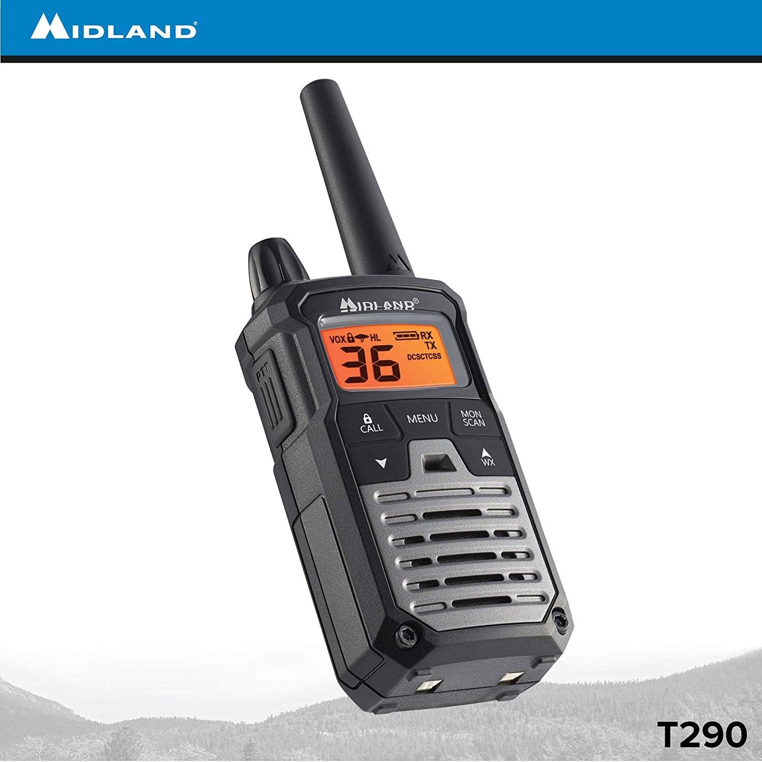 Midland T290X4VP4 X-TALKER GMRS Long Range Walkie Talkie - Two Way Radio with NOAA Weather Scan + Alert, and 121 Privacy Codes (Black/Silver, 4 Radios)