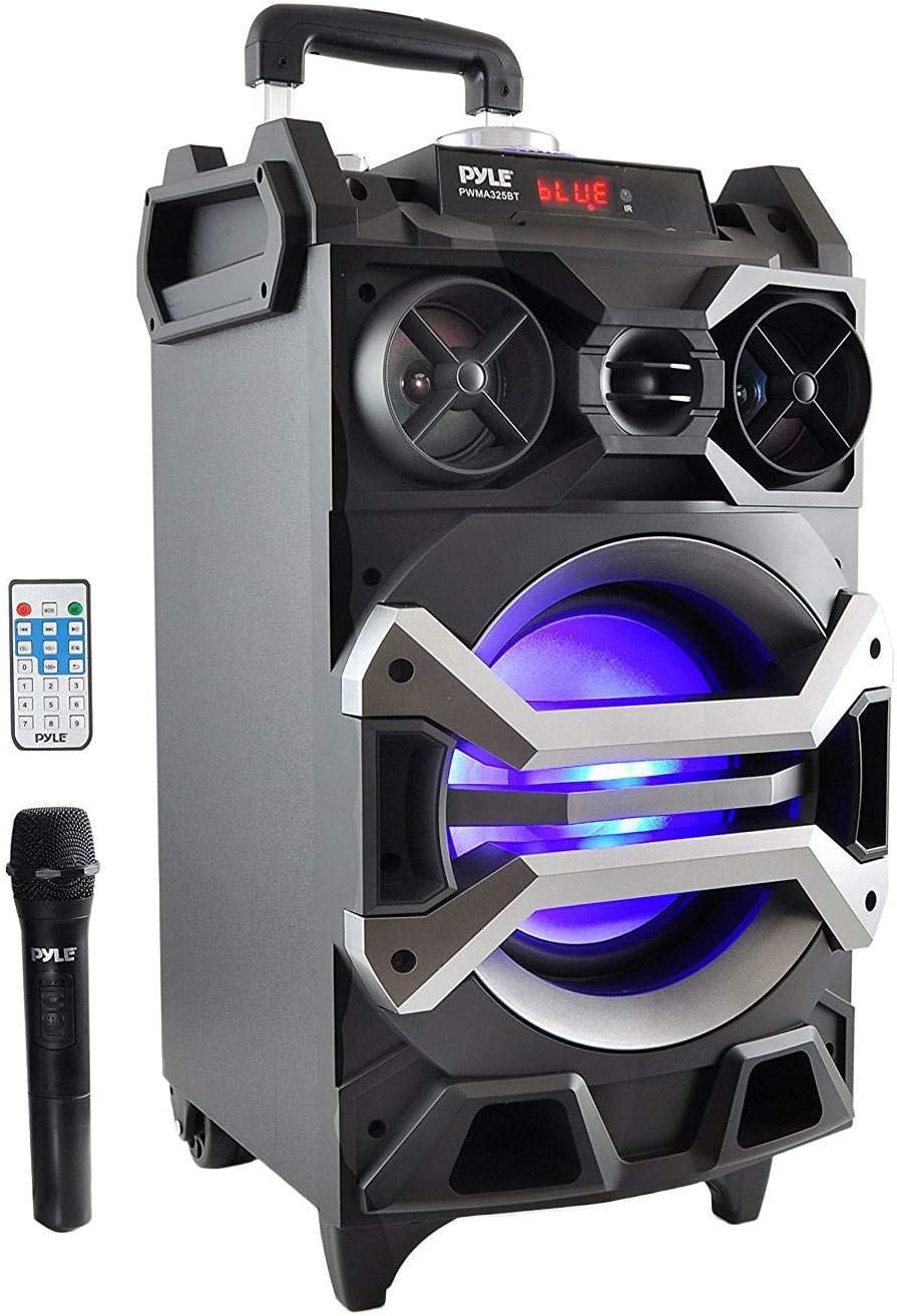 Portable Bluetooth PA Speaker System - 600W Bluetooth Speaker Portable PA System W/ Rechargeable Battery 1/4 Microphone In, Party Lights, MP3/USB SD Card Reader, Rolling Wheels - Pyle PPHP1044B