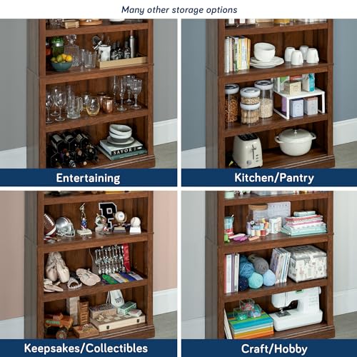 Sauder 5 Tier Book Shelf Wooden Bookcase Multipurpose Bookshelf for Home Office, Living Room, in Chalked Chestnut