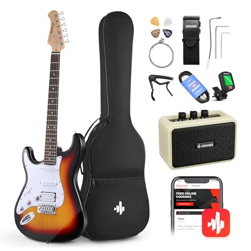 Donner DST-100B 39 Inch Electric Guitar Beginner Kit Solid Body Full Size Black HSS for Starter, with Amplifier, Bag, Digital Tuner, Capo, Strap, String,Cable, Picks