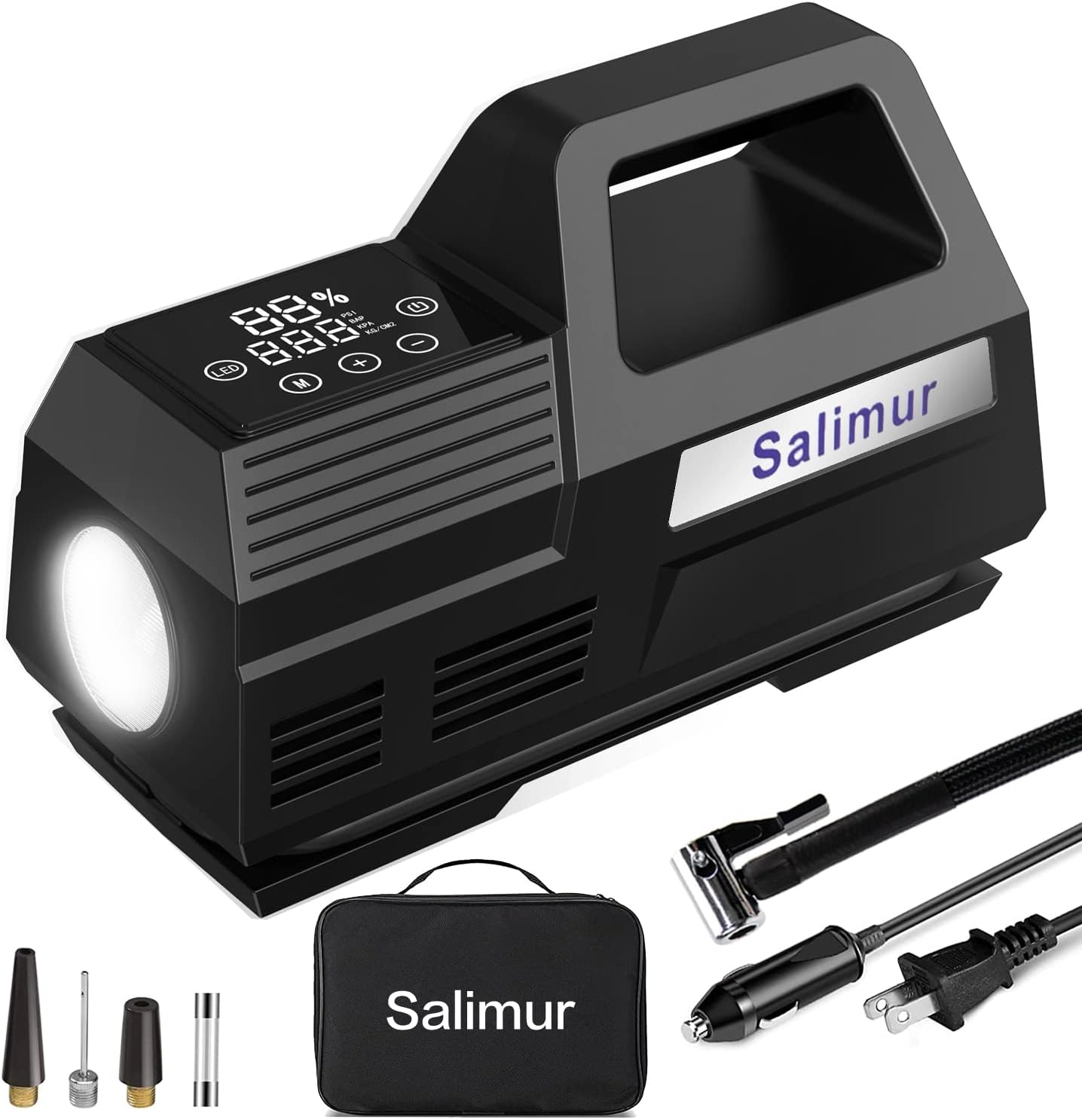 Salimur Tire Inflator 12V DC / 110V AC Portable Air Compressor with Digital Pressure Gauge, Electric AC/DC Auto Tire Pump for Car Tires and Other Inflatables at Home