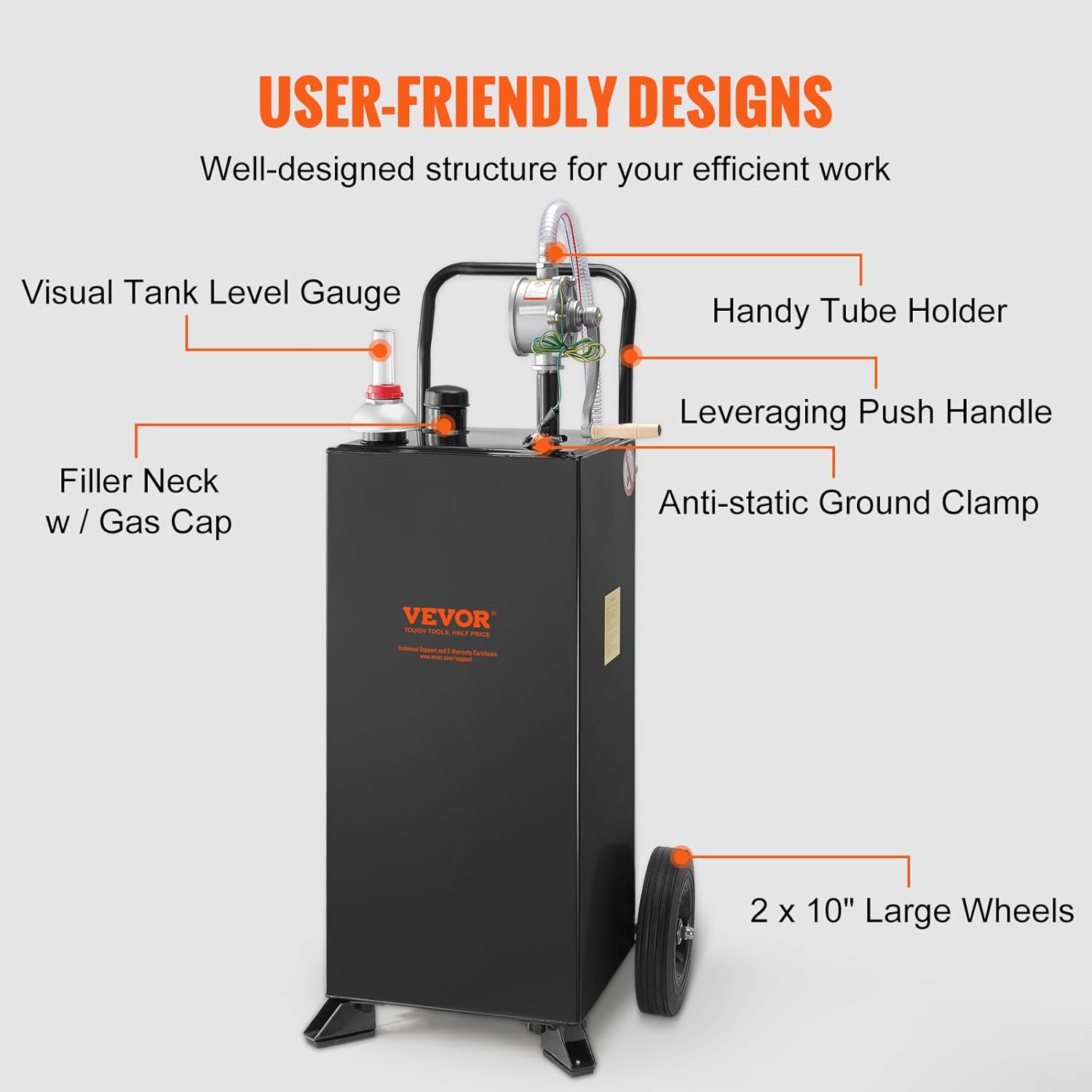 VEVOR Fuel Caddy 30 Gallon, Fuel Storage Tank with Wheels, Portable Gas Caddy with Manual Transfer Pump, Gasoline Diesel Fuel Container for Cars, Lawn Mowers, ATVs, Boats & More, Black