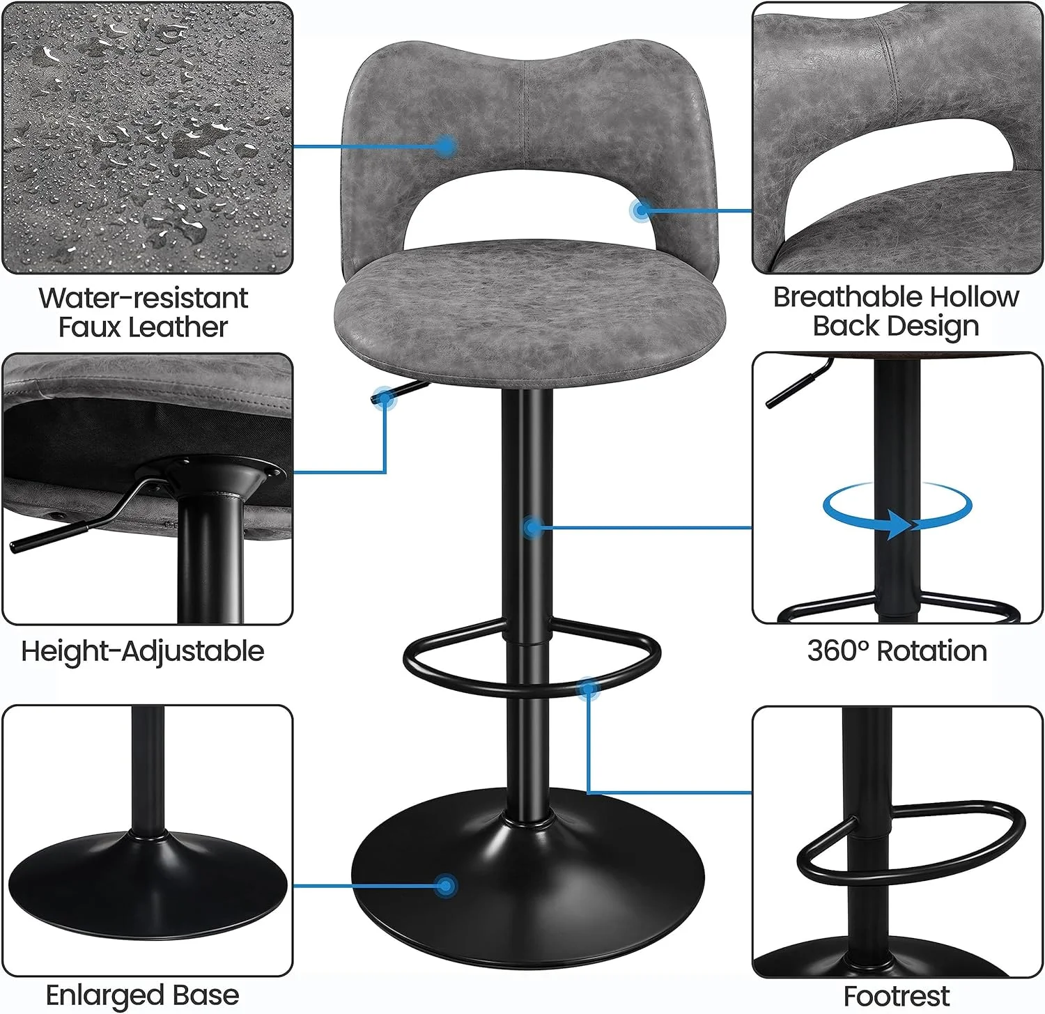 Bar Stools Set of 4 Tall Bar Stools Swivel Counter Height Stools Kitchen Island Chairs Height Adjustable Stools for Home Bar Kitchen,Grey