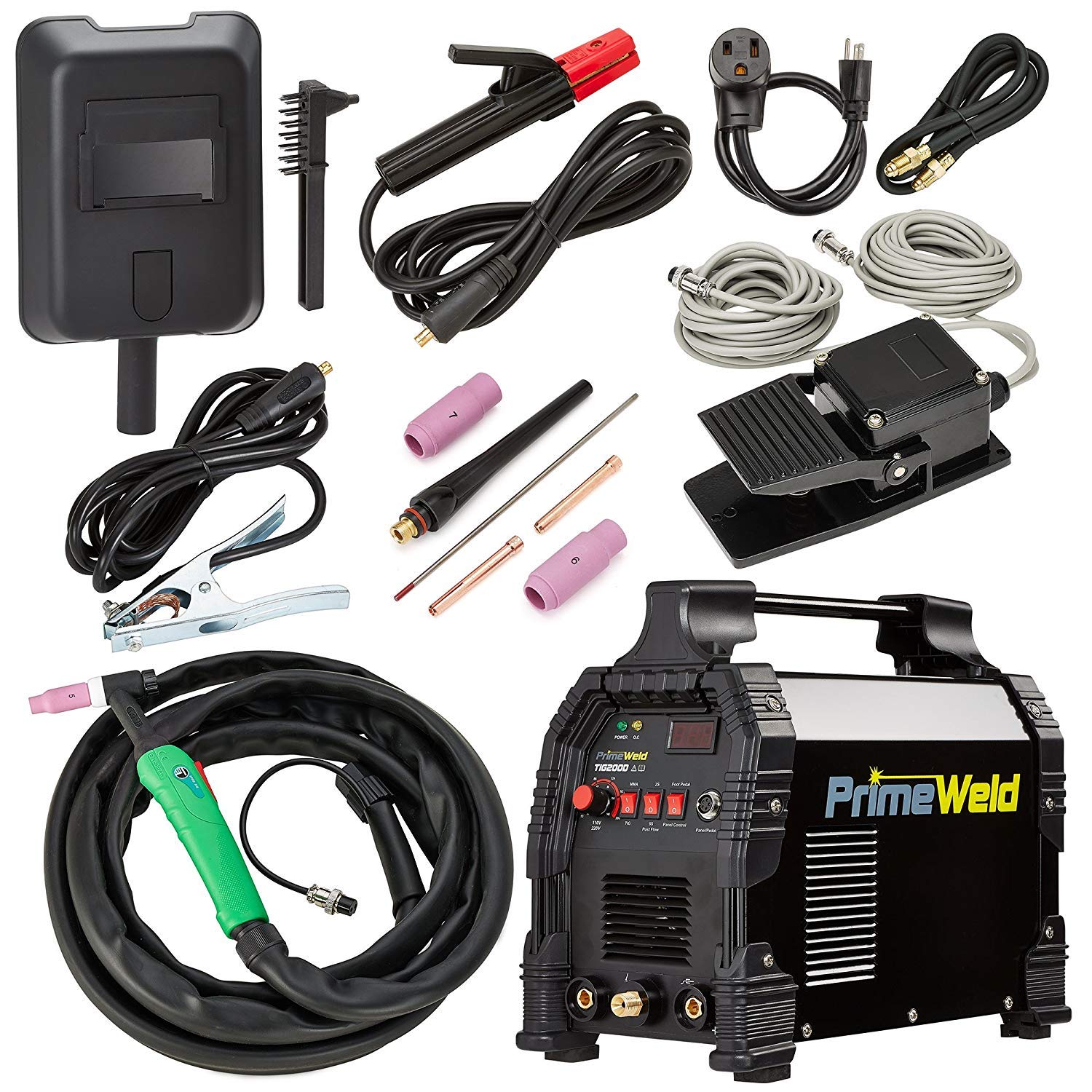 PRIMEWELD TIG/Stick TIG200-DC Welder 200Amp with Pedal Inverter Power Welding for Stainless Steel, Carbon, Copper and Other Metal 3 Year Warranty