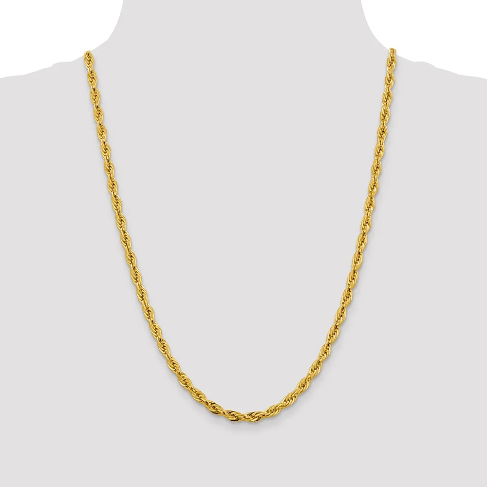 Real 14kt Yellow Gold 4.75mm Semi-Solid Rope Chain; 24 inch; Lobster Clasp; for Adults and Teens; for Women and Men