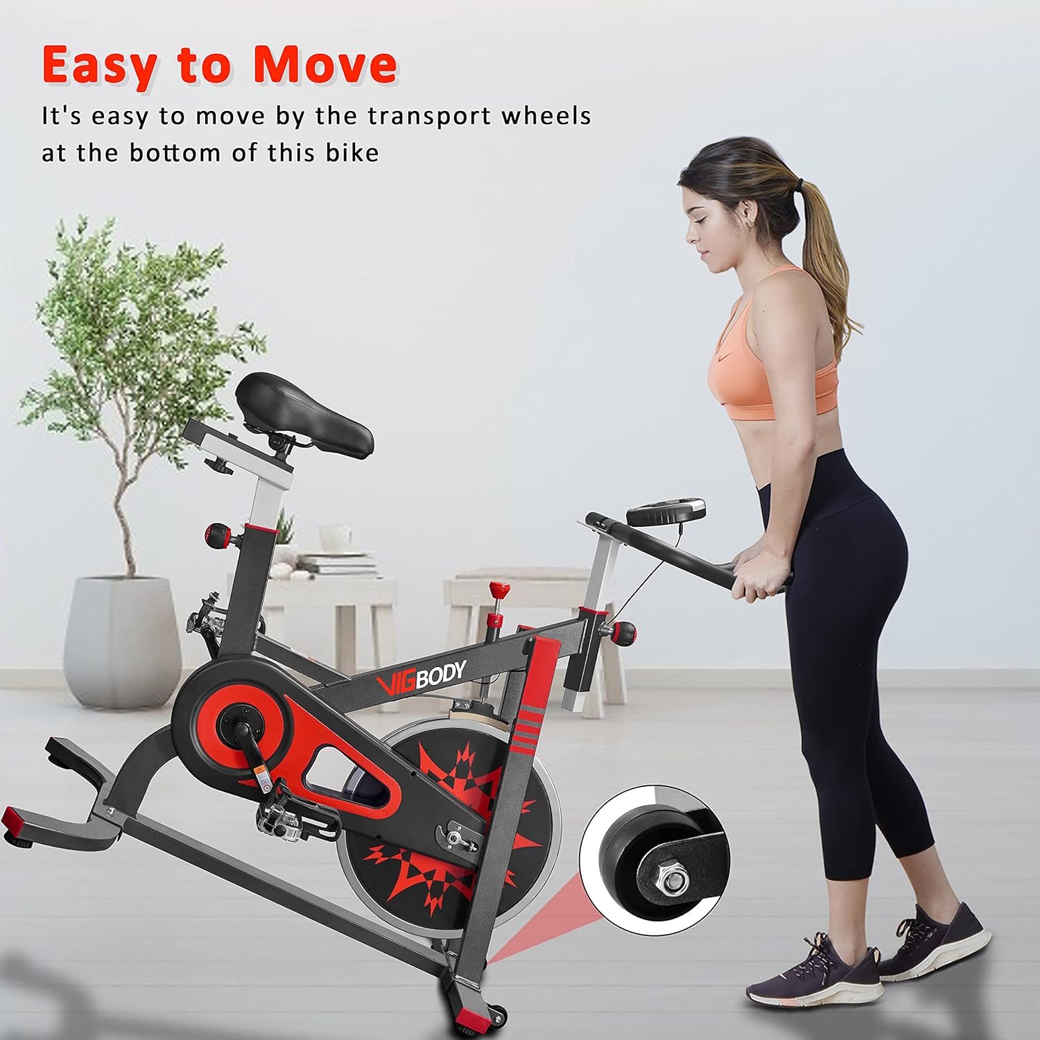 VIGBODY Exercise Bike Indoor Cycling Bicycle Stationary Bikes Cardio Workout Machine Upright Bike Belt Drive Home Gym