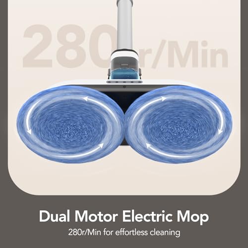 iDOO Electric Mop, Dual-Motor Electric Spin Mop with Sprayer and LED Headlight, Cordless Electric Mop for Floor Cleaning, Powerful Floor Cleaner Floor Scrubber with Transparent Water Tank & Mop Pads