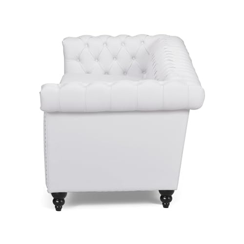 Chesterfield Sofa White PU Leather - 3-Seater Sofas for Living Room Button Tufted Tufted Sofa Couch Furniture for Living Room Bedroom Office Nailhead Upholstered Couches Minimalis Light Luxury