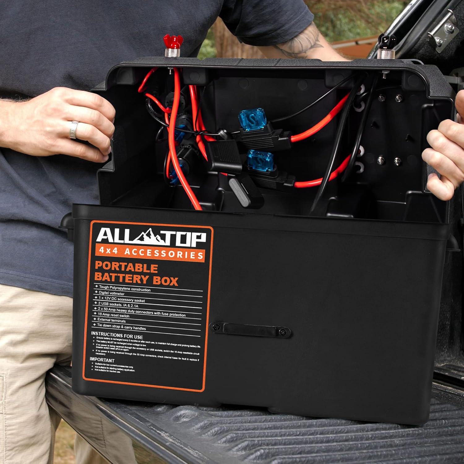 ALL-TOP Battery Box 12V Smart Portable Solar Generator Power Battery Box with Dual Anderson Plugs, USB and DC Ports For RV, Camper And Trailer Batteries, Black