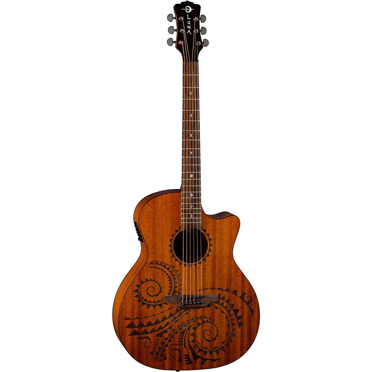 Luna Guitars Gypsy Tattoo Mahogany Acoustic-Electric Grand Concert Guitar Satin Natural