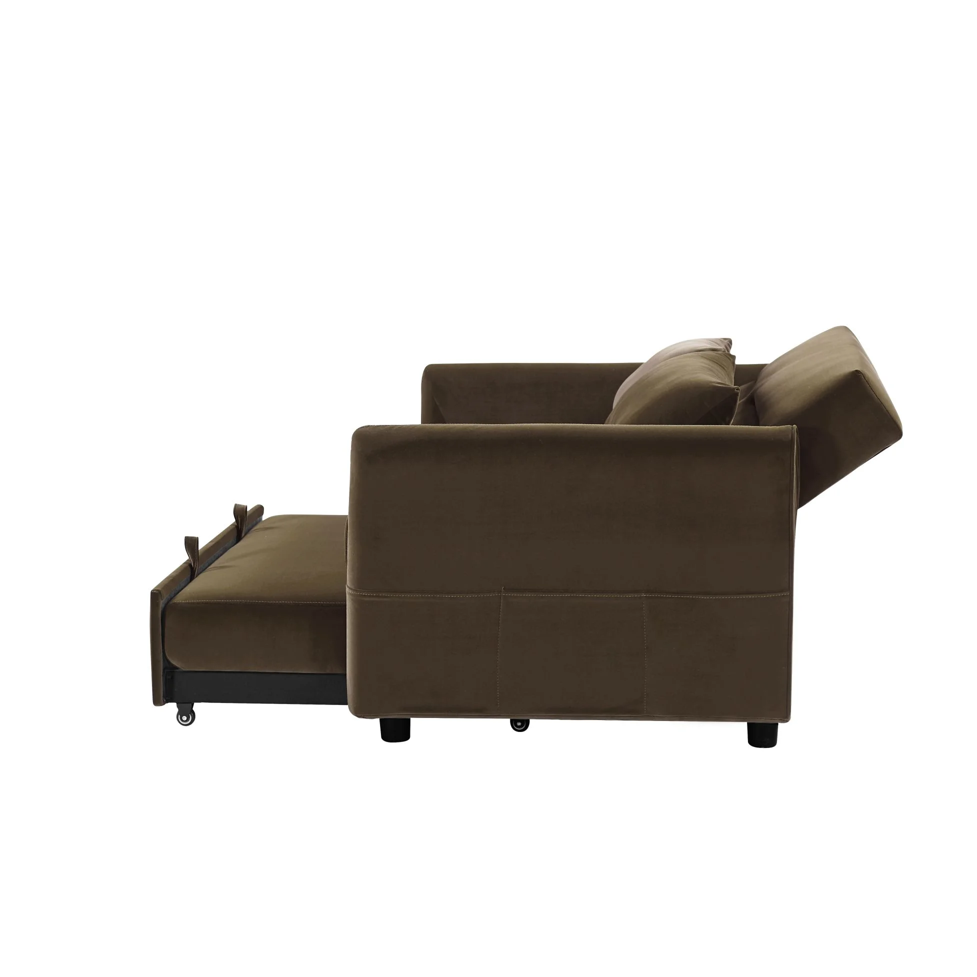 RUXAN Double seat sofa bed sofa with pull-out bed, adjustable backrest with 2 lumbar pillows for small living rooms, apartments, etc.-Light Brown