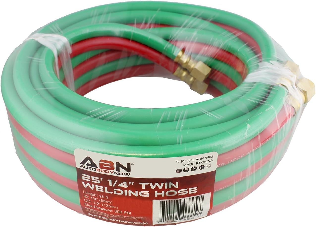 ABN Oxygen Acetylene Hose 1/4 Inch B Fittings Twin Welding Hose Oxy Acetylene Torch Hose Cutting Torch Hoses, 25 Foot