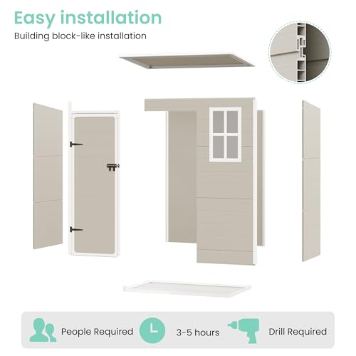 UDPATIO Outdoor Resin Storage Shed 6x4.5 FT, Plastic Garden Shed for Bike, Garbage Can, Tool, Outside Sheds with Lockable Door for Backyard, Patio, Lawn, Grey & White