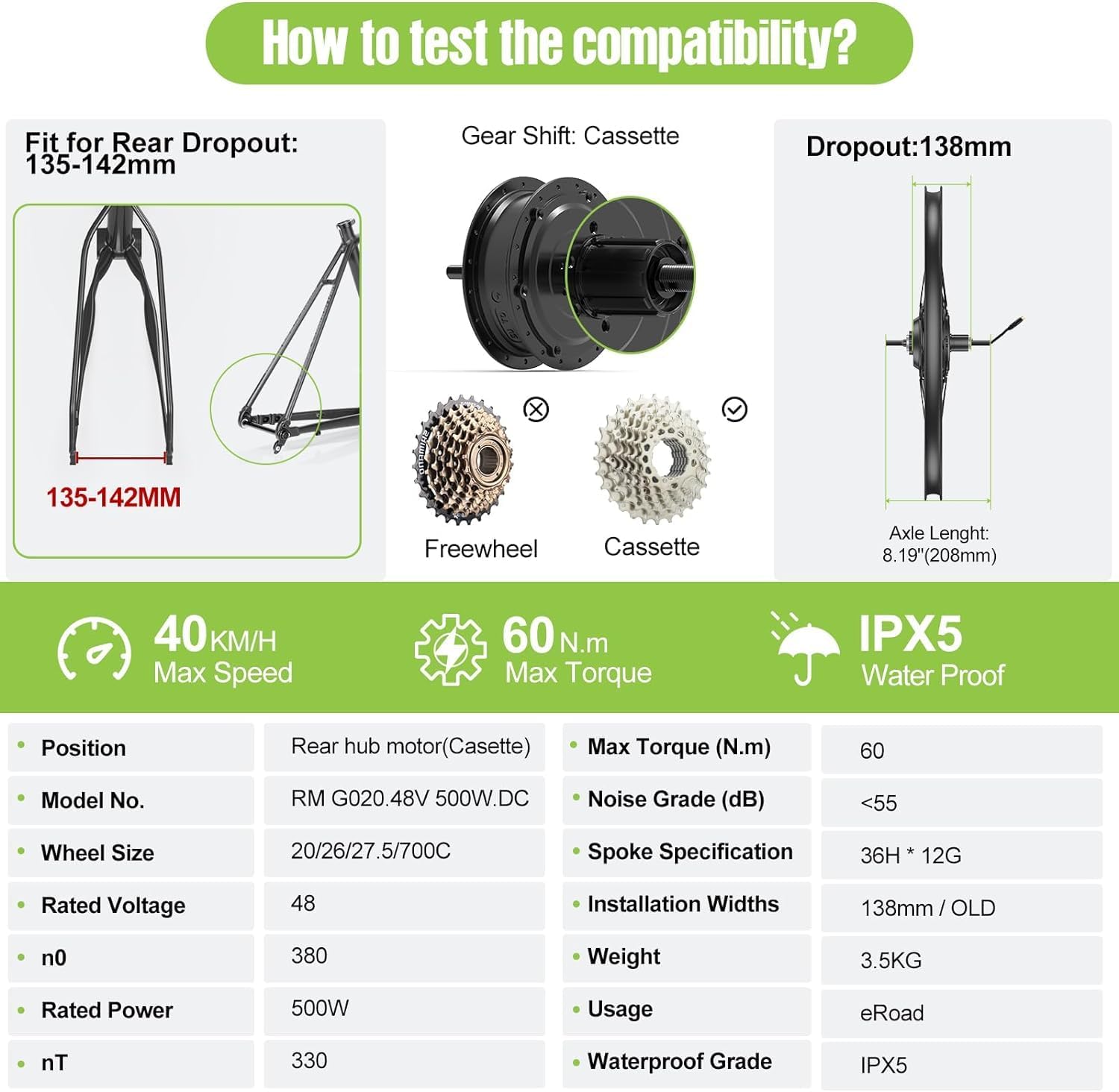 BAFANG 48V 500W Rear Hub Motor Kit Electric Bicycle Conversion Kit for Bikes 26" Wheel with 860C Display
