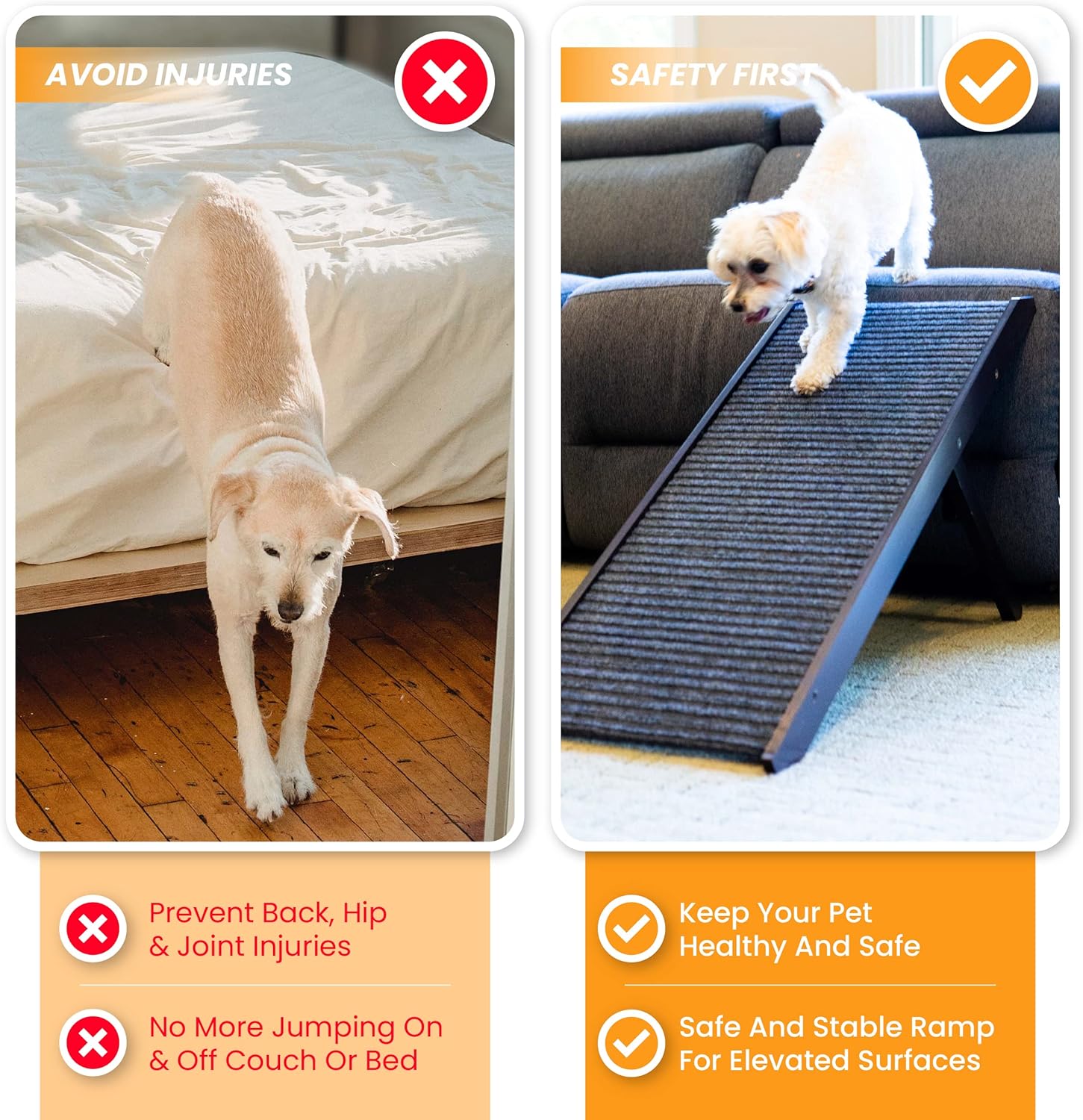 Adjustable Dog Ramp - Folding Dog Ramp for Bed or Couch - Pet Ramp for Small, Medium, and Large Dogs and Cats