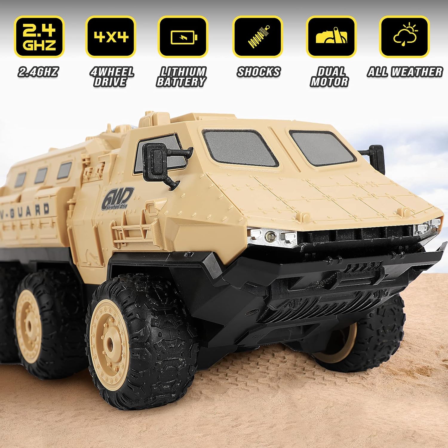 RC Army Trucks, 120 Min Play 6WD RC Military Truck, 1 16 RC Army Car, 2.4 GHz Remote Control High Speed Army Car All-Terrain Off-Road Military Tank RC Car Vehicle for Adults Kids, 2 Batteries