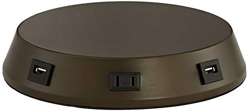 Franklin Iron Works Andes Rustic Industrial Table Lamp with USB and AC Power Outlet Workstation Charging Base 26" High Oil Rubbed Bronze Stacked Double Shade for Living Room Bedroom House Bedside
