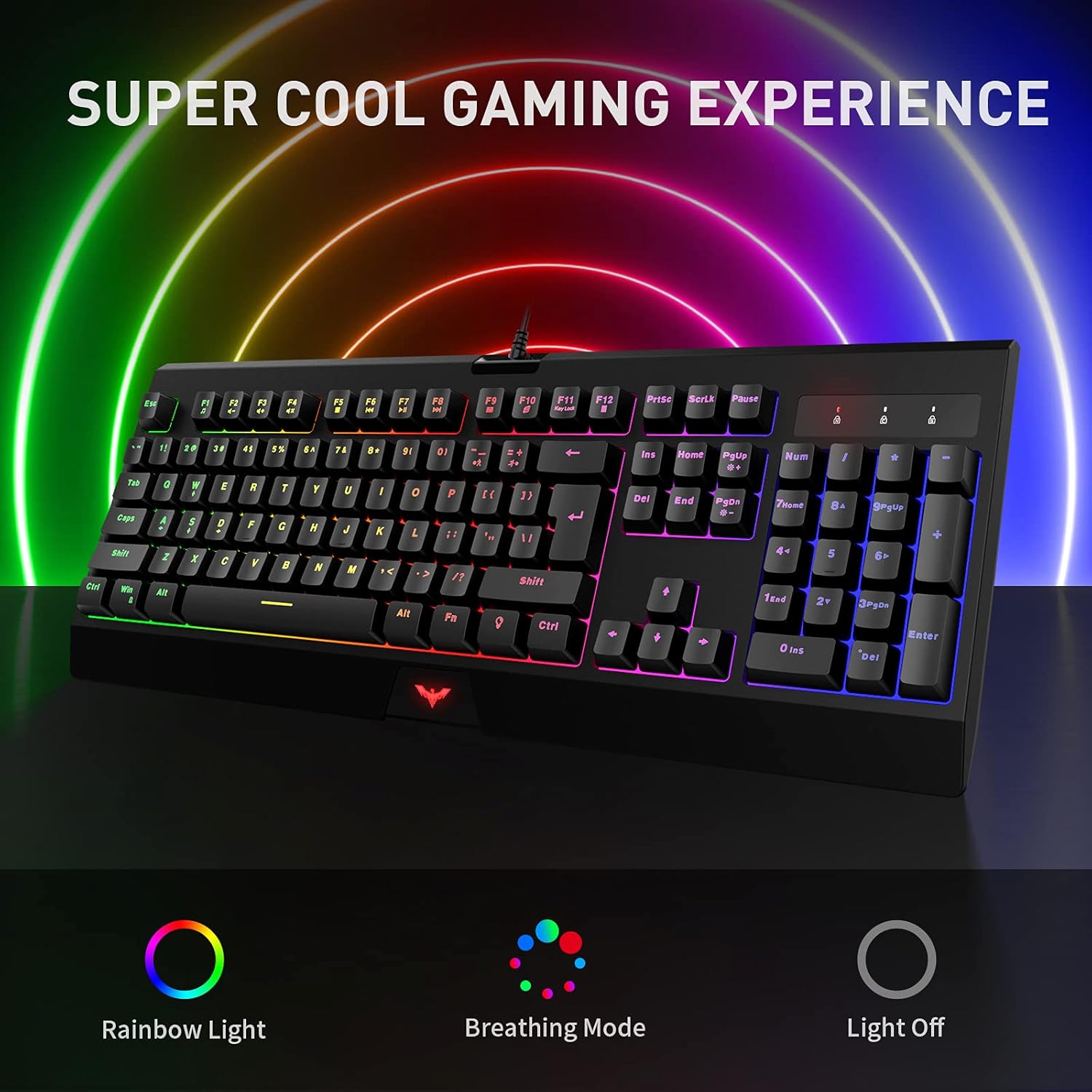 Havit Rainbow Backlit Wired Gaming Keyboard 104 Keys Gaming Keyboards LED USB Ergonomic Keyboard for PC Windows Gamers