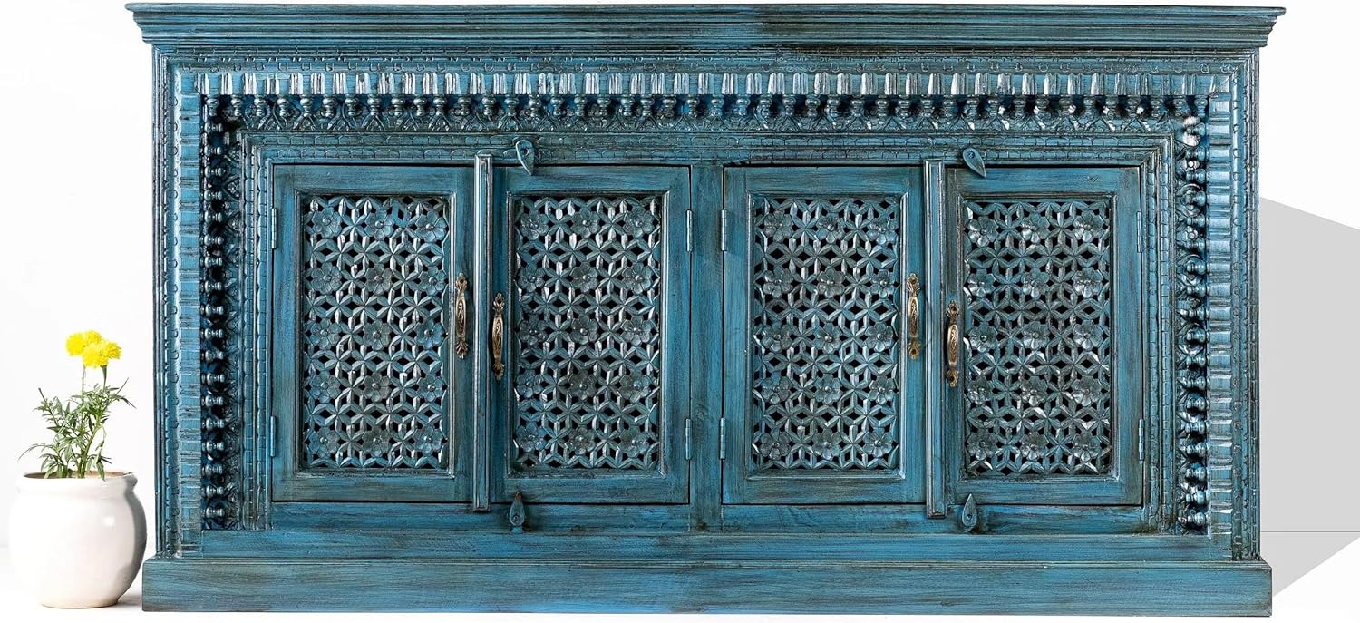| Hand Carved Dark Blue Indian Sideboard | Hand Carved Furniture | Living Room Furniture | Lifestyle Decor Furniture | Sideboard |
