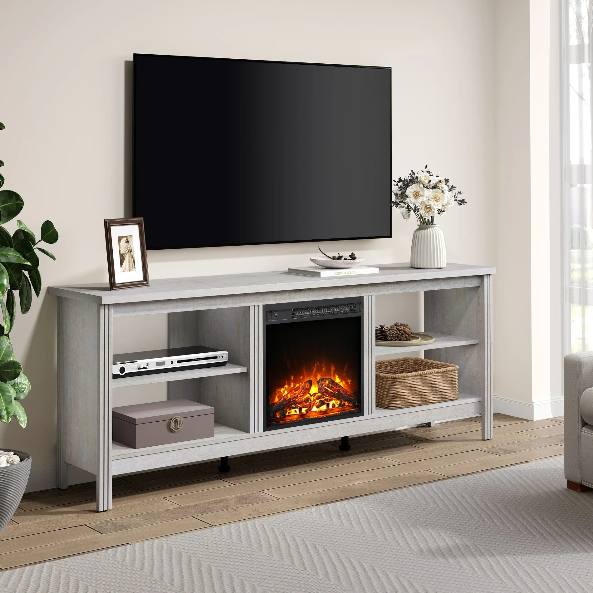 TV Stand for 100 inch TV Entertainment Center, LED TV Console Table for 85/80/90 inch TV with 8 Storages for Living Room Bedroom, Black