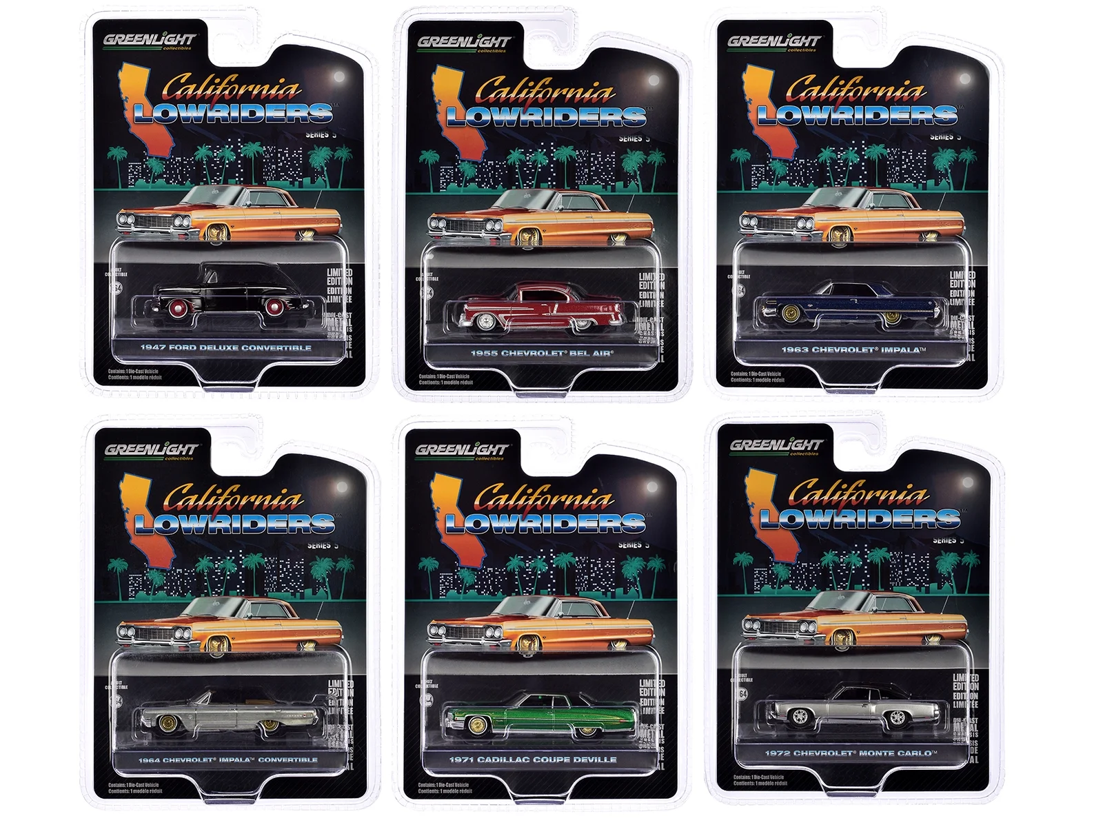 "California Lowriders" Set of 6 pieces Series 5 1/64 Diecast Model Cars by Greenlight - Curated Treasures Market