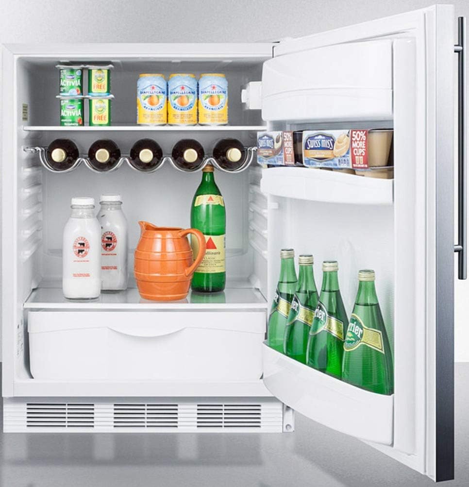 Summit Appliance FF61WBISSHVADA ADA Compliant Built-in Undercounter All-refrigerator for Residential Use with Auto Defrost, Stainless Steel Wrapped Door, Professional Thin Handle & White Cabinet