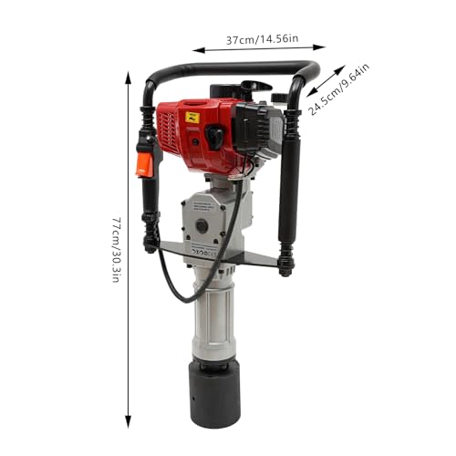 52CC Gas-Powered T Post Driver Upgrade Fence Post Pile Hammer with 2-Stroke Engine, EPA Certified, New Model Petrol Piledriver with 3xPost Driving Heads, 800-2800BPM