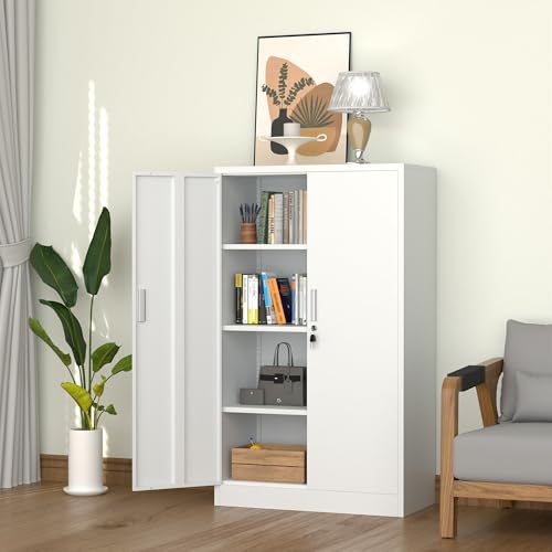 Metal Storage Cabinet with Locking Doors and Adjustable Shelves, 53.5-Inch Tall Lockable Storage Cabinets for Home Office Garage Kitchen Pantry (Black)