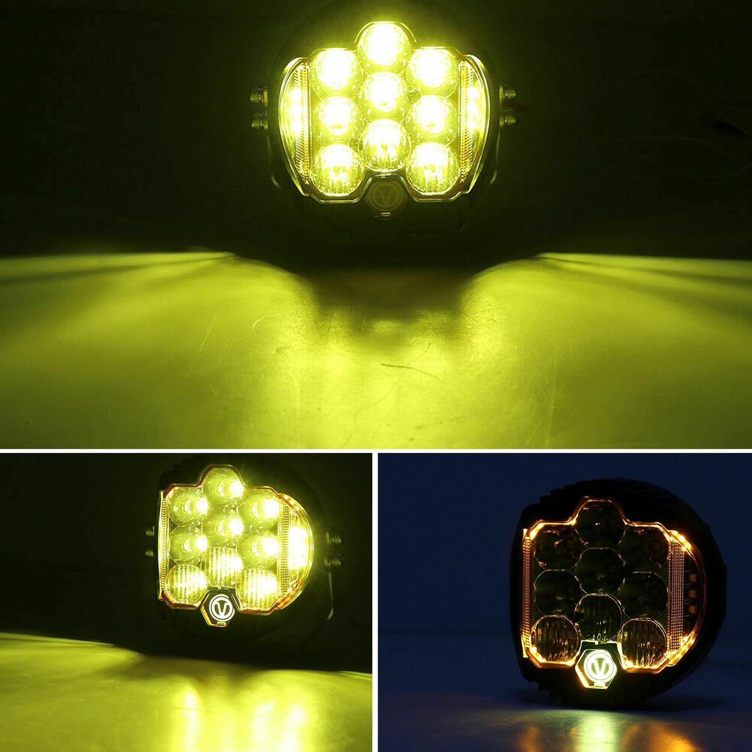 JoaSinc 7 Inch 90W Side Shooter Led Light Pod LED Light Bar Yellow Lens Combo Spot Flood Off Road Amber Fog Lights Driving Lamp IP67 Waterproof for Truck SUV ATV Car Boat