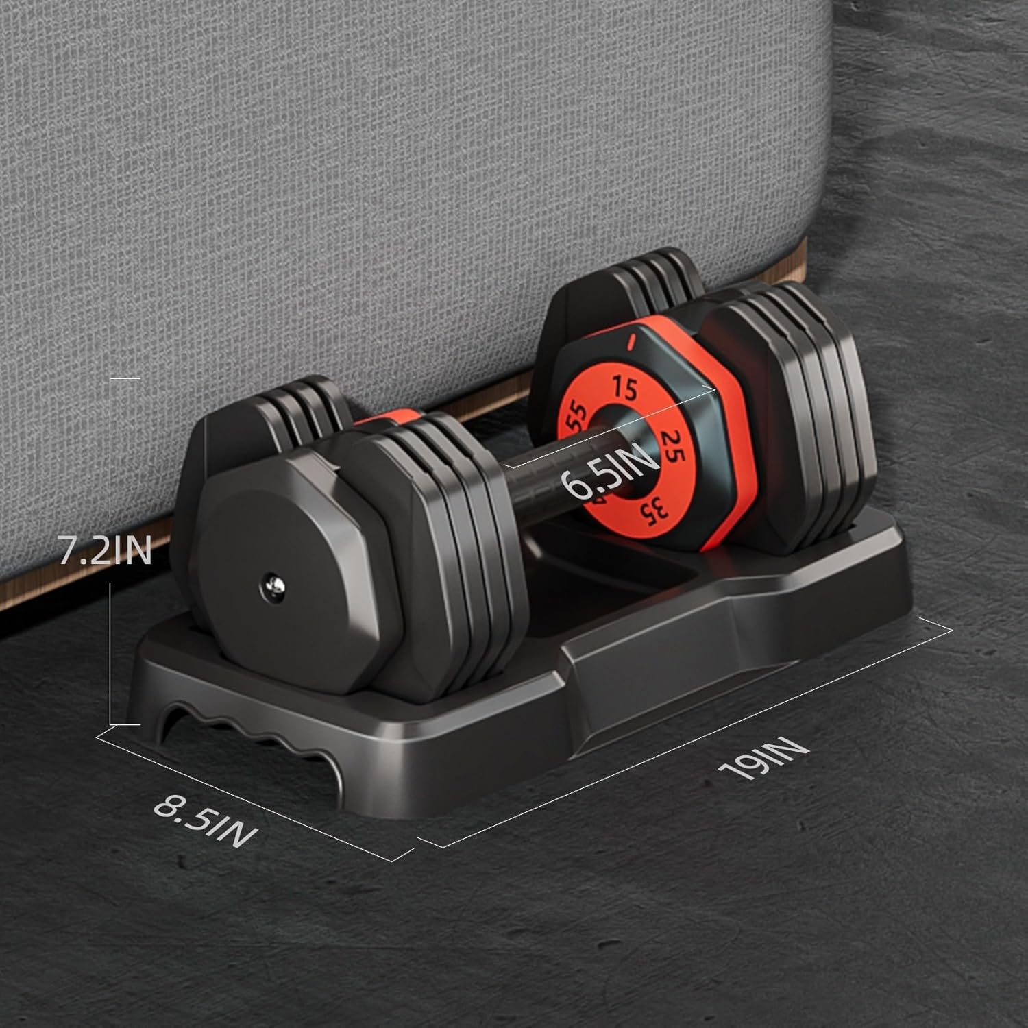 55LB Dumbbell Set, 5-IN-1 Single Black Dumbbell with Anti-Slip Handle, Exercise Fitness Equipment for Home Gym Weight Strength Training, 15 to 55 LB Free Weights Adjust by Turning Handle